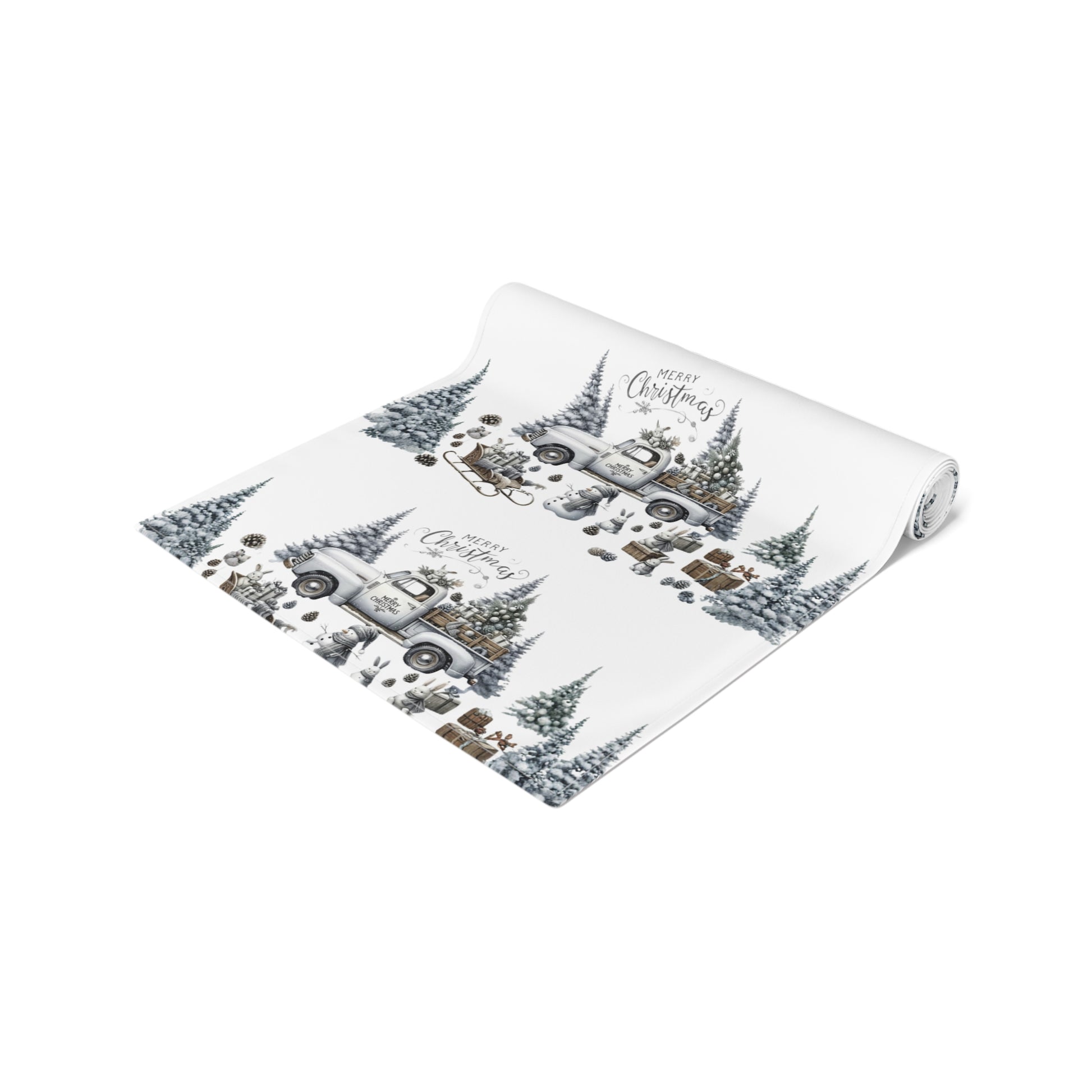 Whispers of Winter – Merry Christmas Truck Table Runner | Vintage Holiday Table Décor by Paper Pleasures