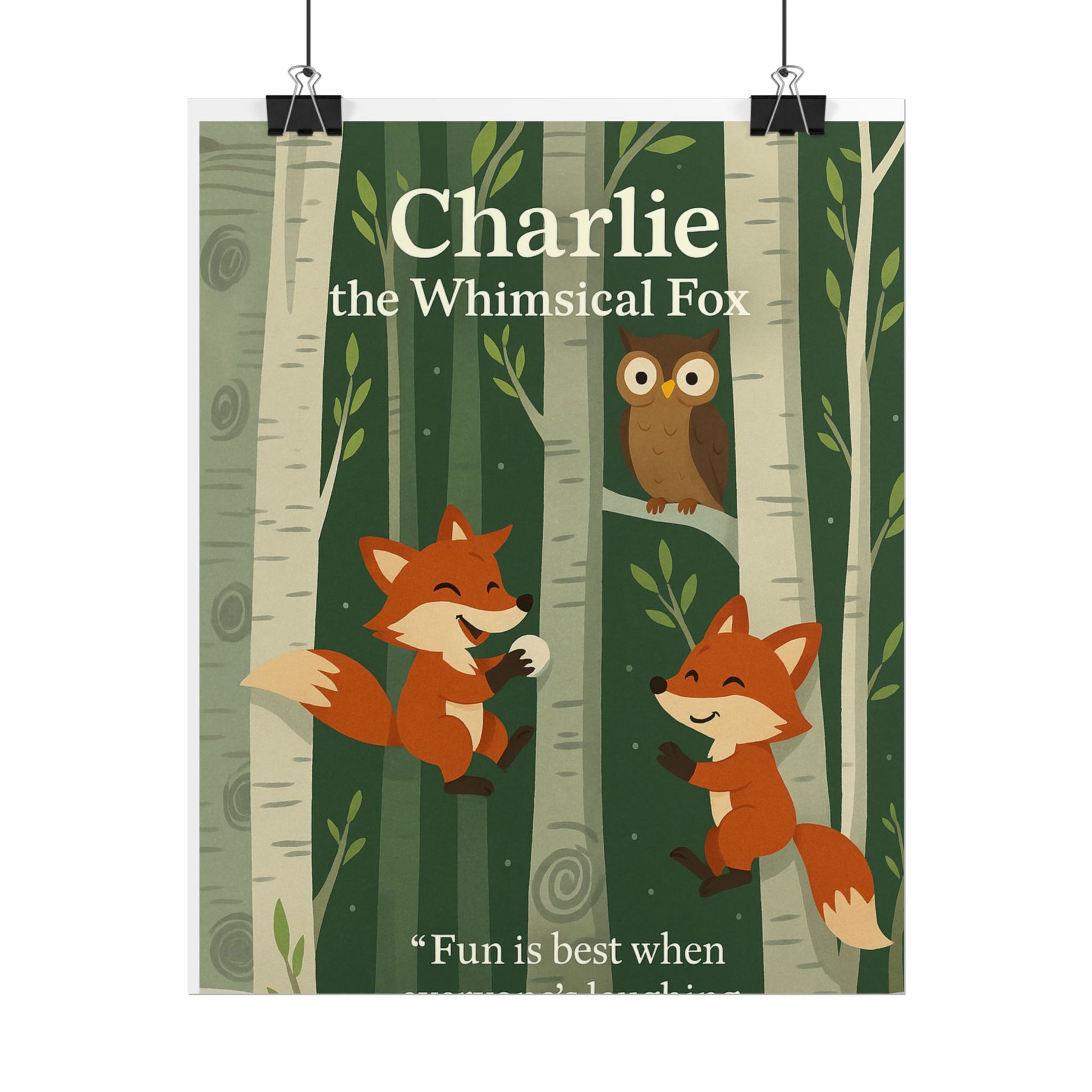 POSTER Charlie Whimsical Fox and Lila Wall Art Print, Playful Home Decor, Nature-Inspired Kids Room Art, Gift for Animal Lovers, Nursery Wall Decor