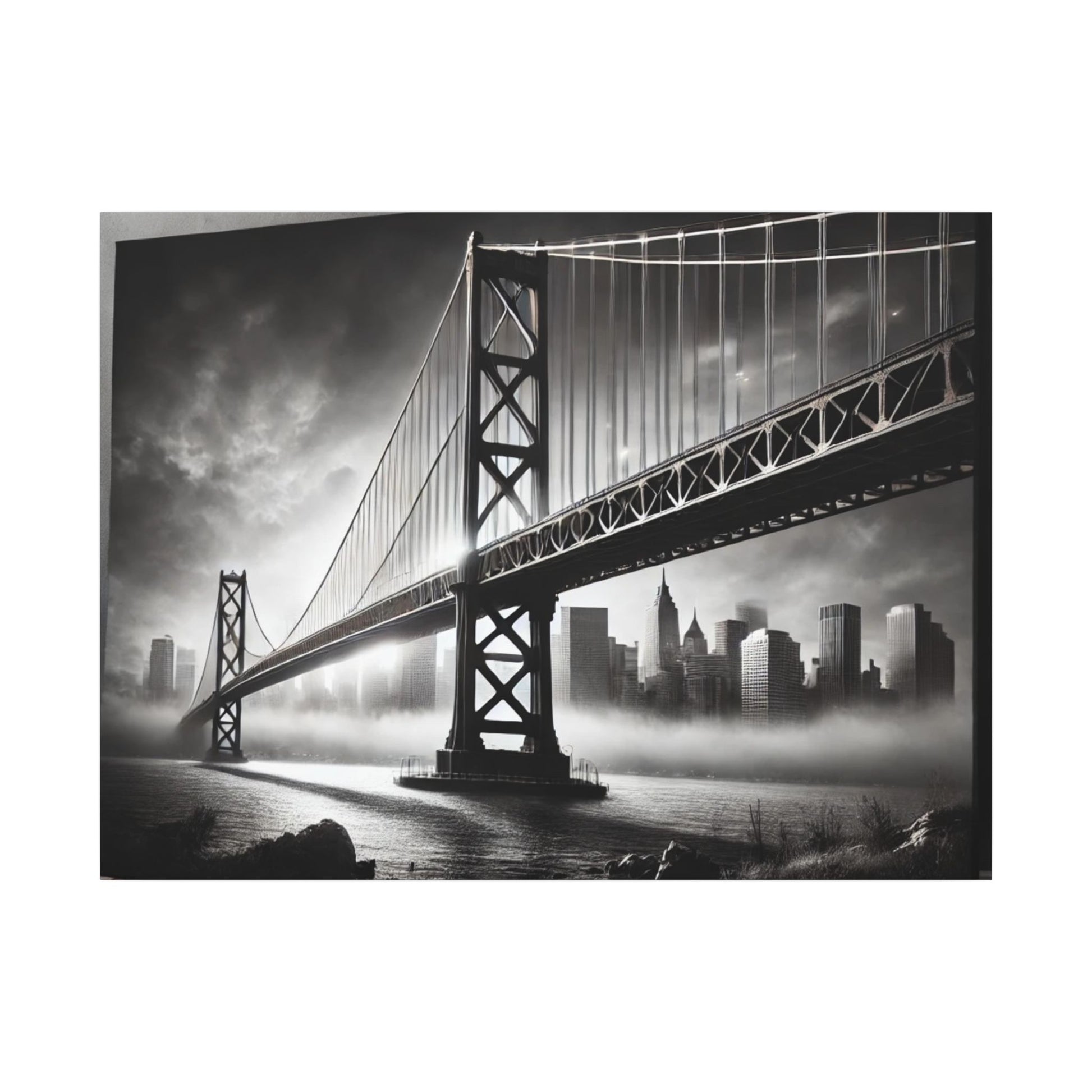 Horizontal Golden Gate Bridge Black & White Wall Art – Dramatic San Francisco Photography Print in Black Frame (2 of 3)