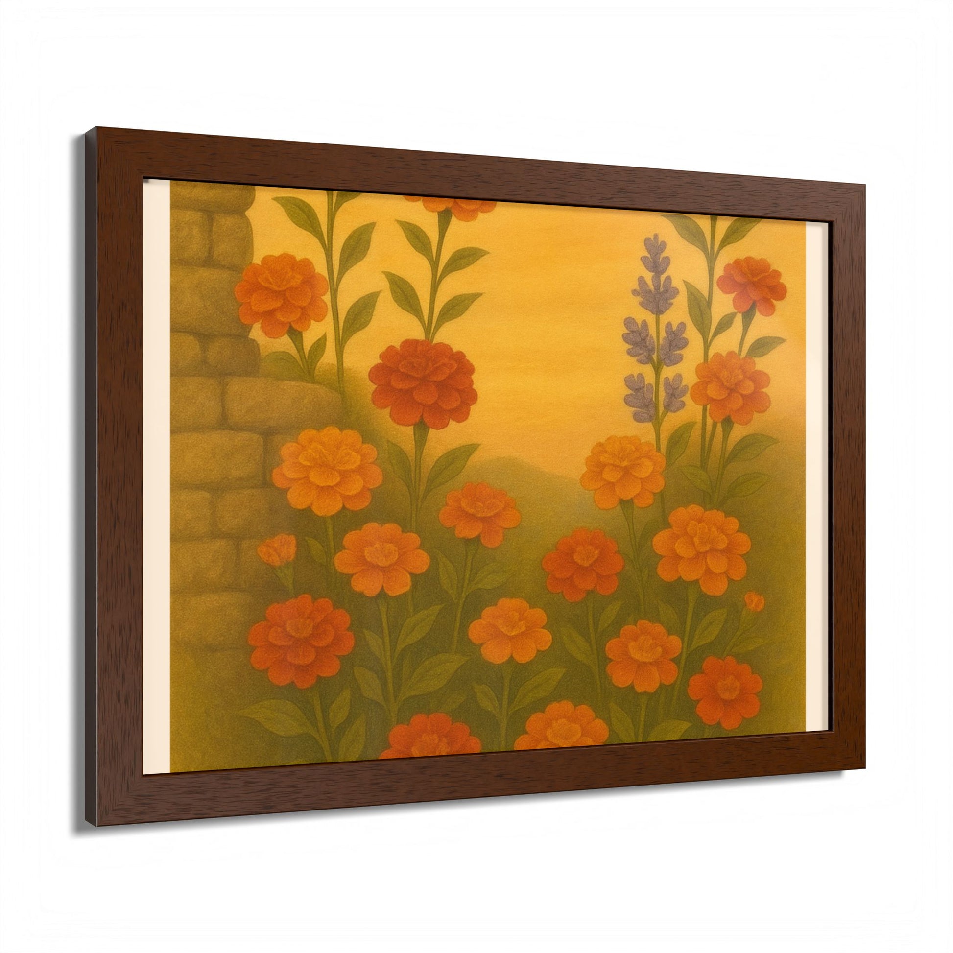 Golden Marigold Garden Framed Sunset Floral Wall Decor