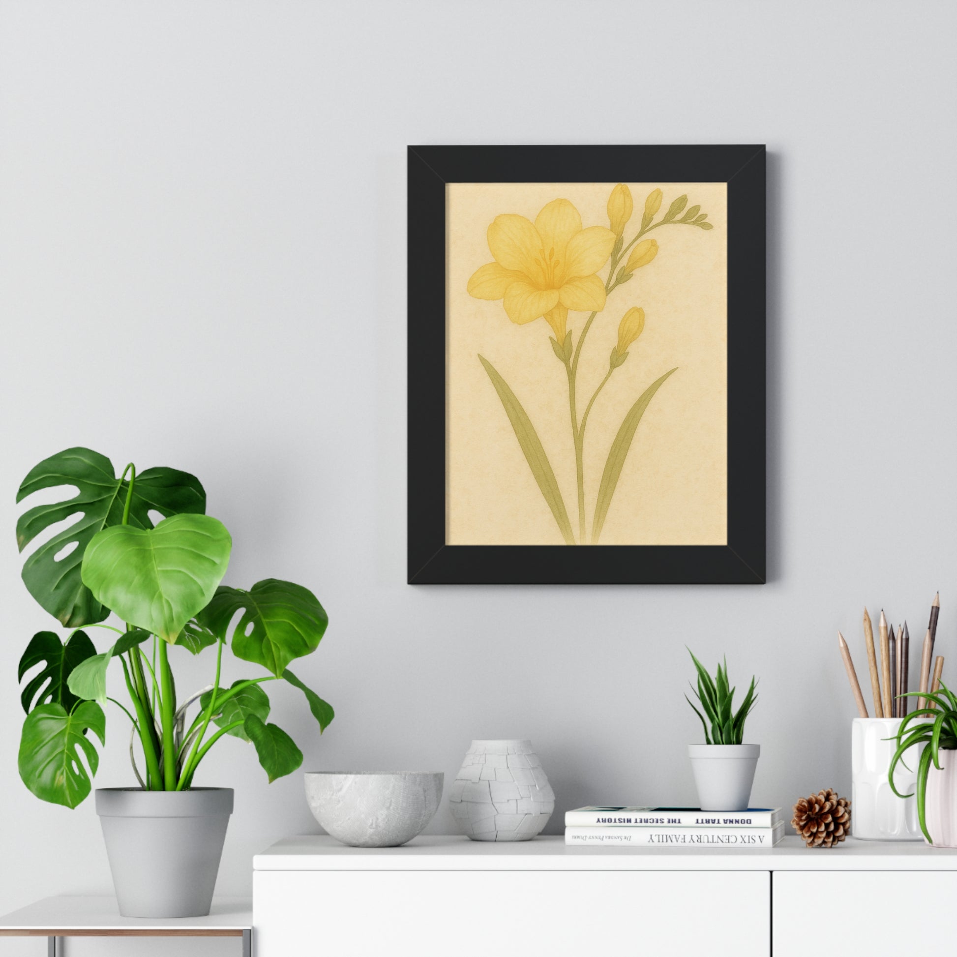 "Yellow Lily" – Framed Botanical Watercolor Print, Exclusive Botanical Series