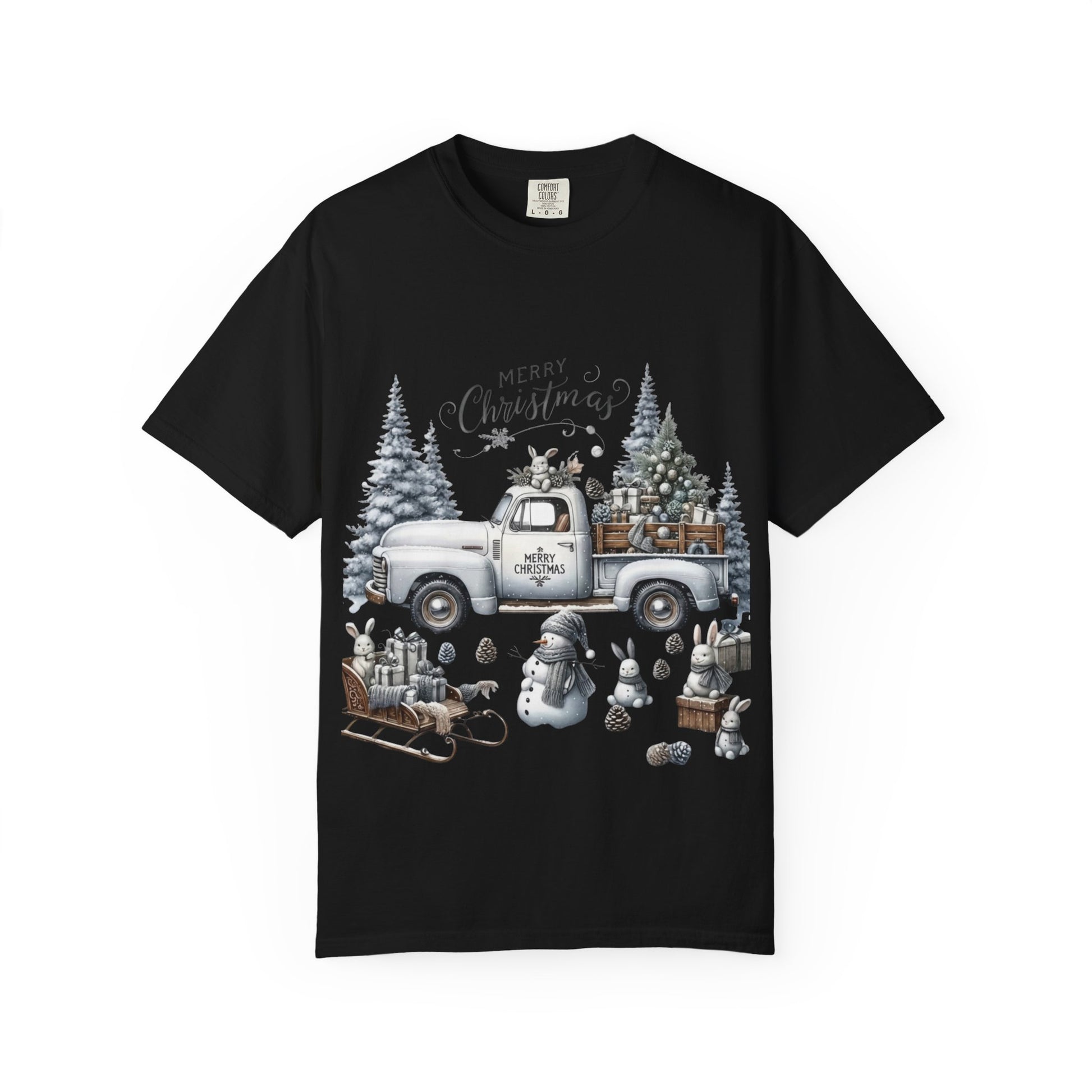 Whispers of Winter – Merry Christmas Truck T-Shirt SHORT SLEEVE | Vintage Holiday Apparel by Paper Pleasures