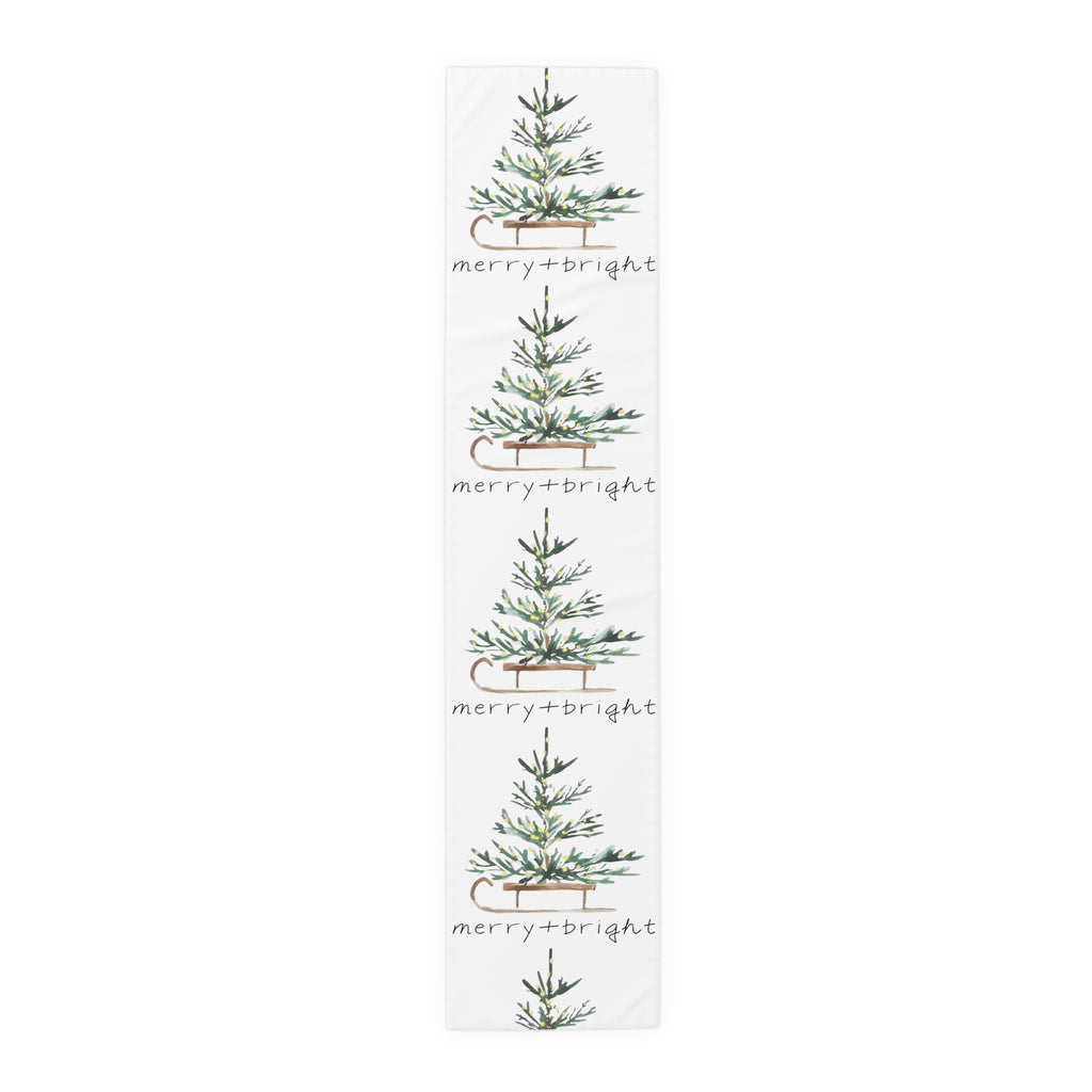 Merry & Bright Table RunnerWhispers of Winter – Merry + Bright Christmas Tree Table Runner | Elegant Holiday Table Décor by Paper Pleasures