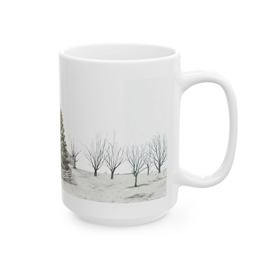 Whispers of Winter – Christmas Barn Mug | Rustic Holiday Drinkware by Paper Pleasures - Winter Barn Scene Ceramic Mug