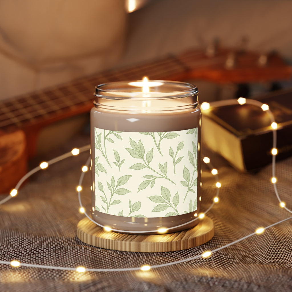 Gentle Green Leaf Print on a Comfort Spice Scented Candle, 9oz