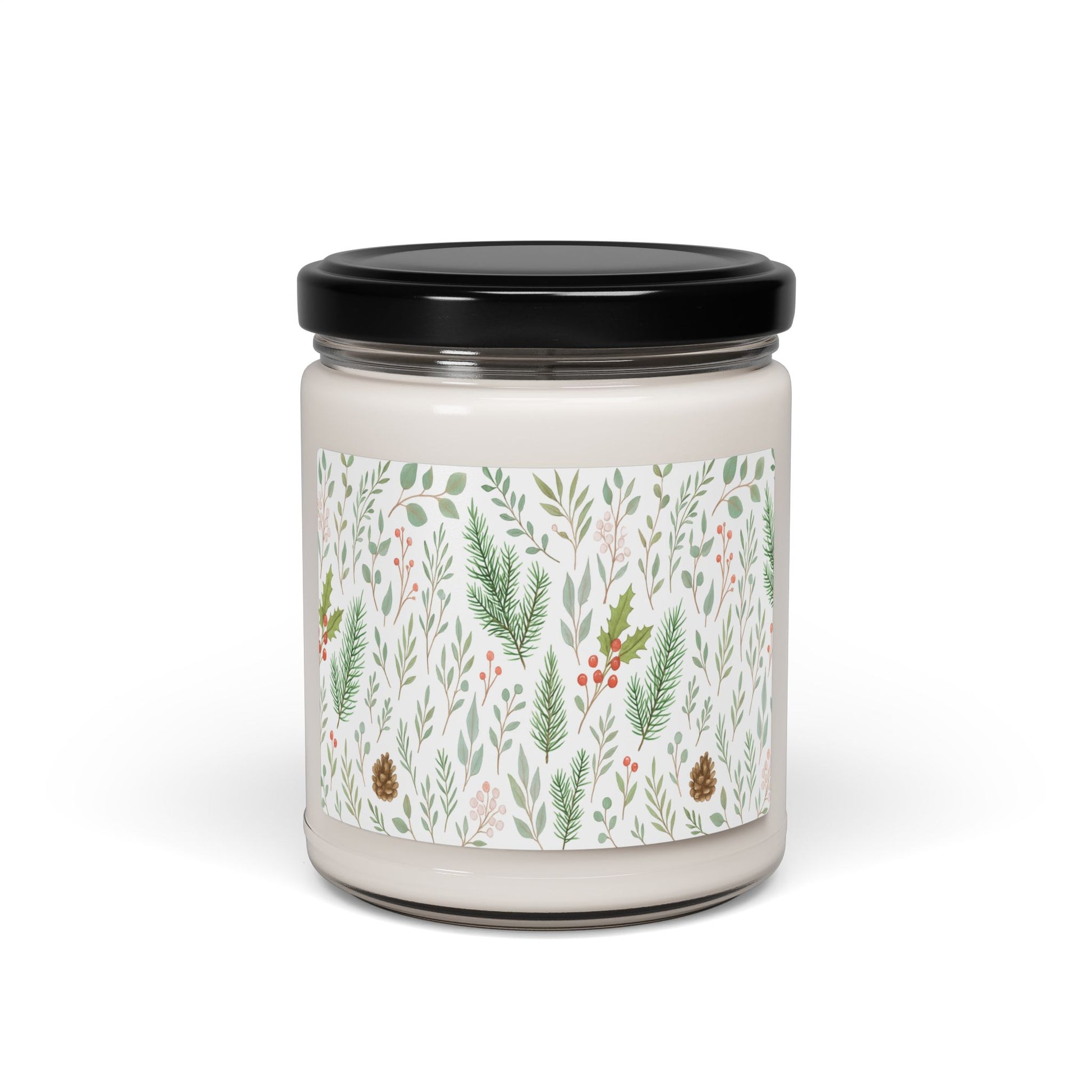 Whispers of Winter Botanical Candle Wrap – Watercolor Evergreen and Holly Pattern – Ana