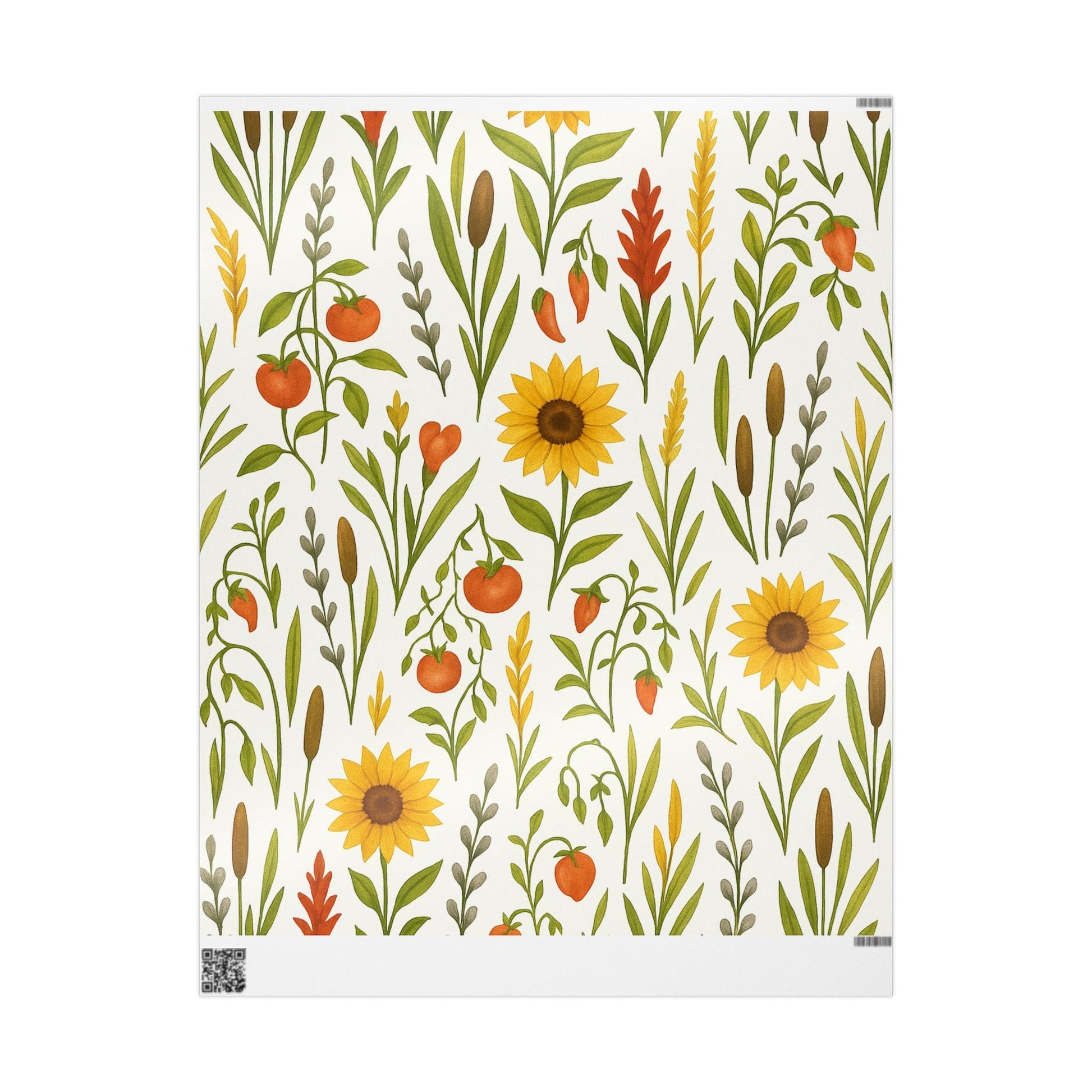 Sunflowers, Tomatoes & Autumn Harvest Botanical Wrapping Paper – Bright Seasonal Gift Wrap