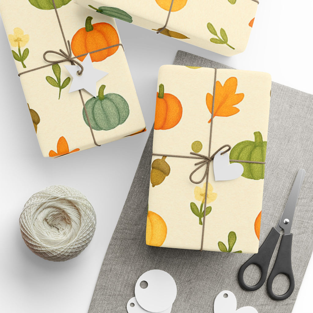 Fall Pumpkin Wrapping Paper – Miniature Pumpkins, Acorns & Leaves Gift Wrap