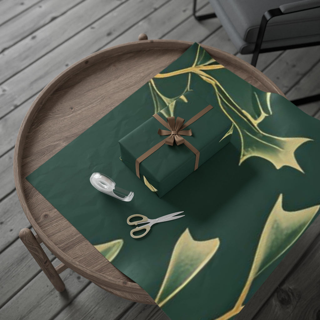 Golden Holly Christmas Wrapping Paper Elegant Green & Gold Holiday