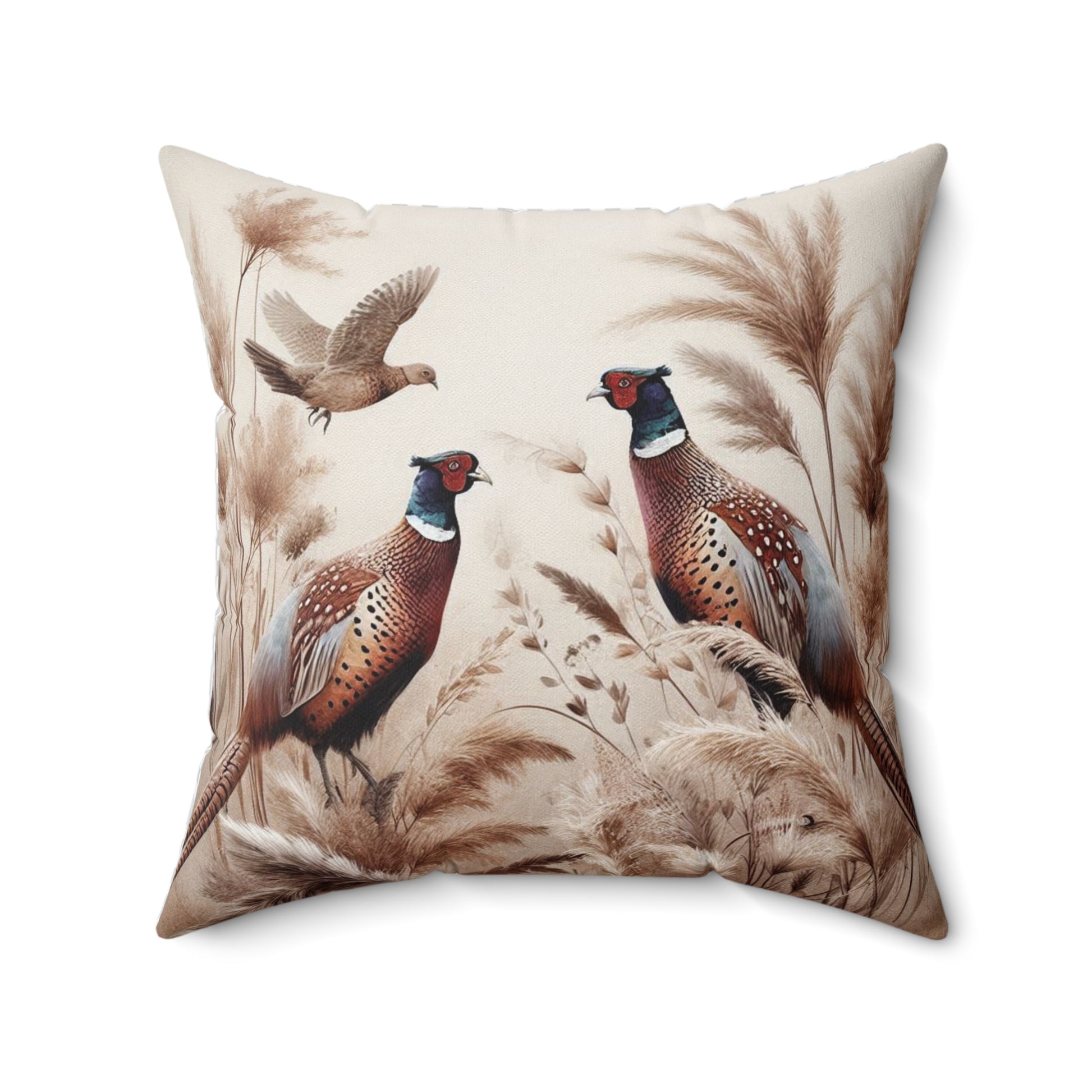 Fall Pillow with Pheasants – Nature-Inspired Decorative Cushion, Autumn Wildlife Home Accent Pillow