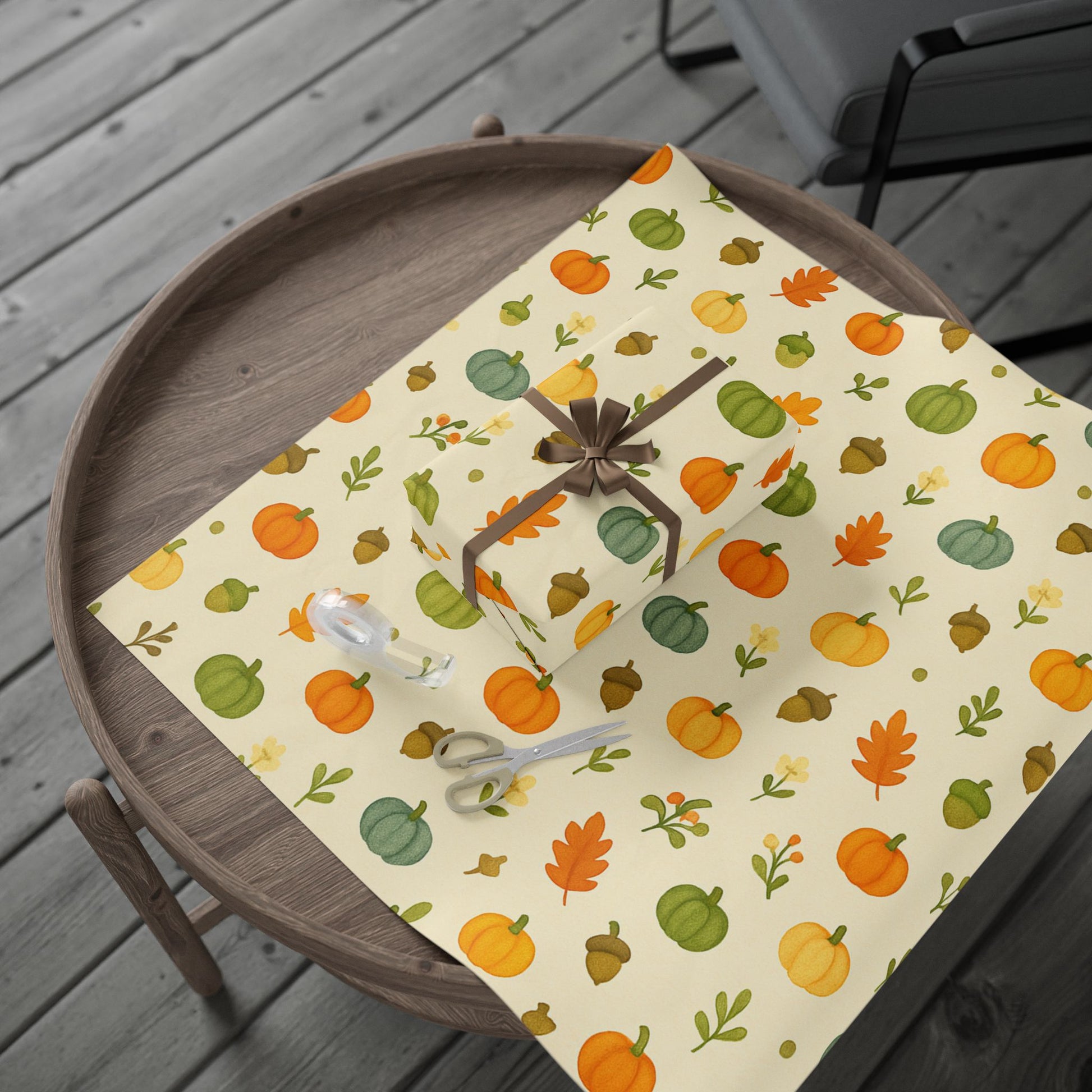 Fall Pumpkin Wrapping Paper – Miniature Pumpkins, Acorns & Leaves Gift Wrap