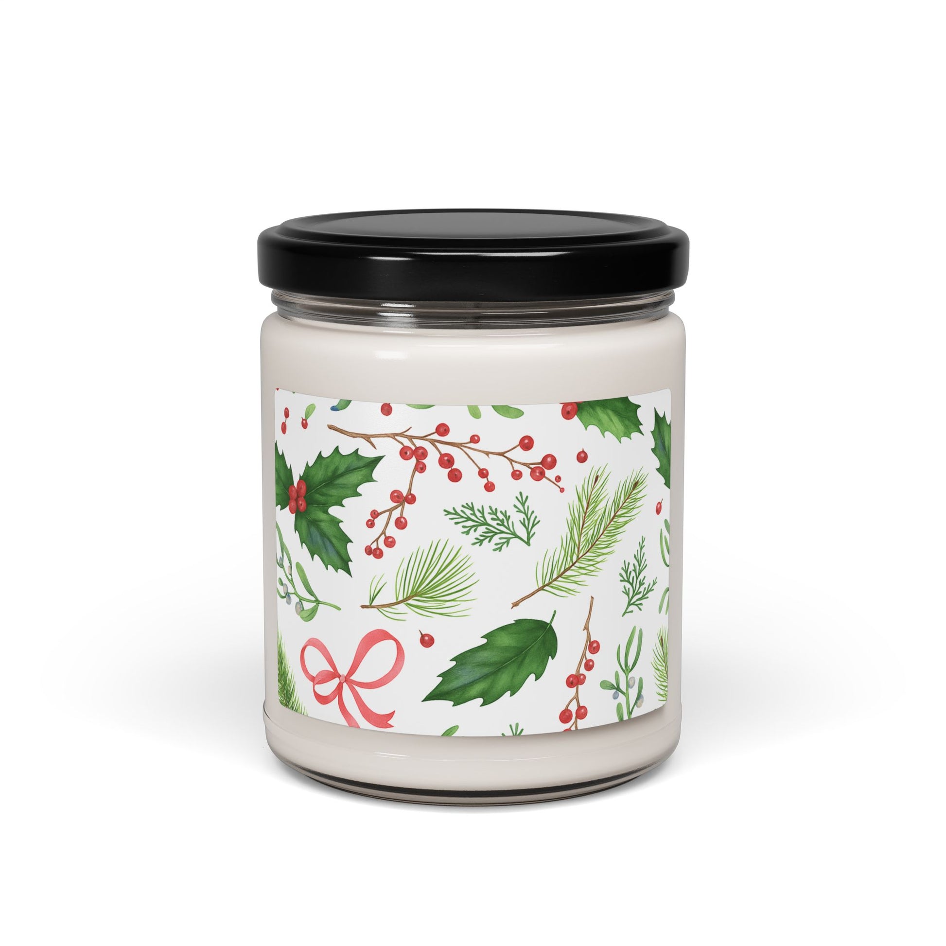 Christmas Botanical Candle Wrap – Watercolor Holly & Pine Design - Ana