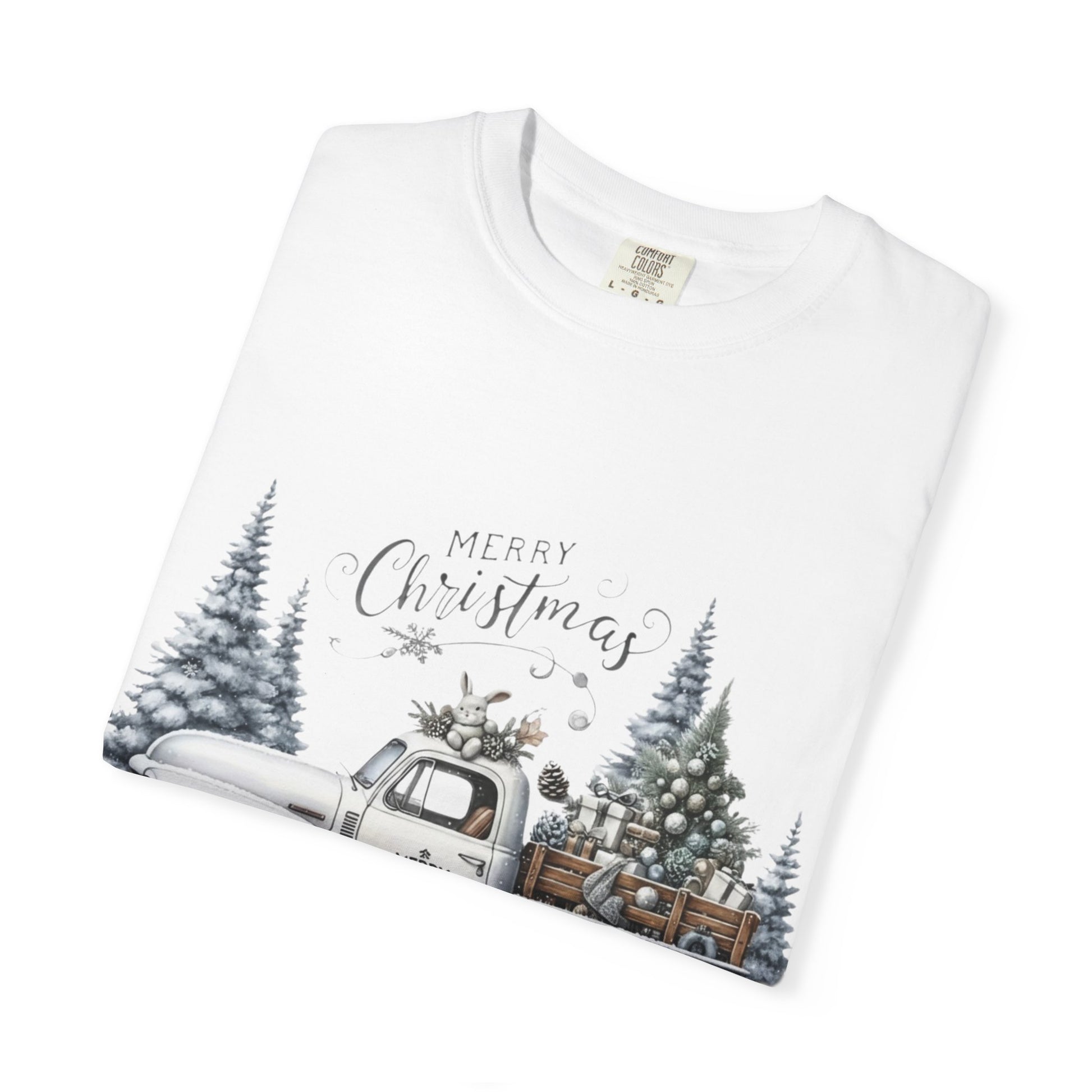 Whispers of Winter – Merry Christmas Truck T-Shirt SHORT SLEEVE | Vintage Holiday Apparel by Paper Pleasures