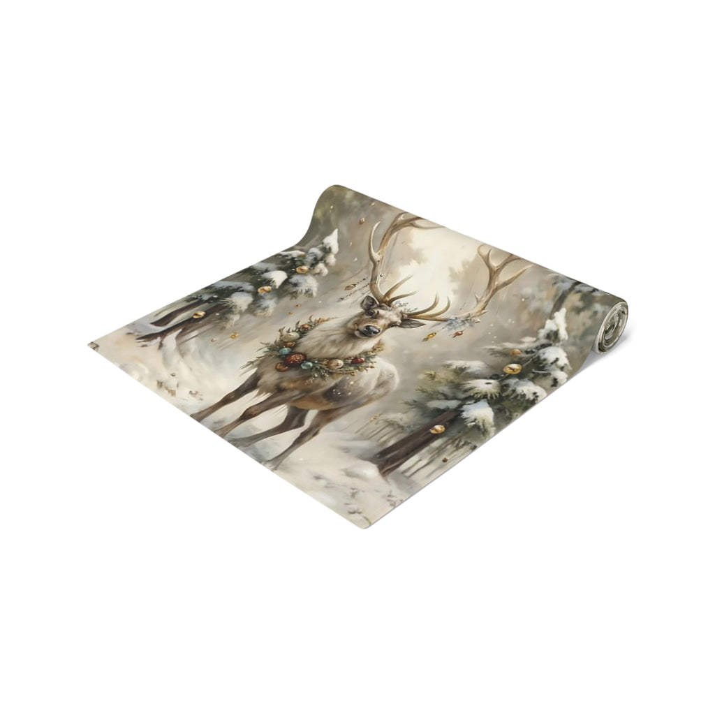 Whispers of Winter – Reindeer Wreath Table Runner | Elegant Holiday Table Décor by Paper Pleasures - Winter Wonderland Table Runner