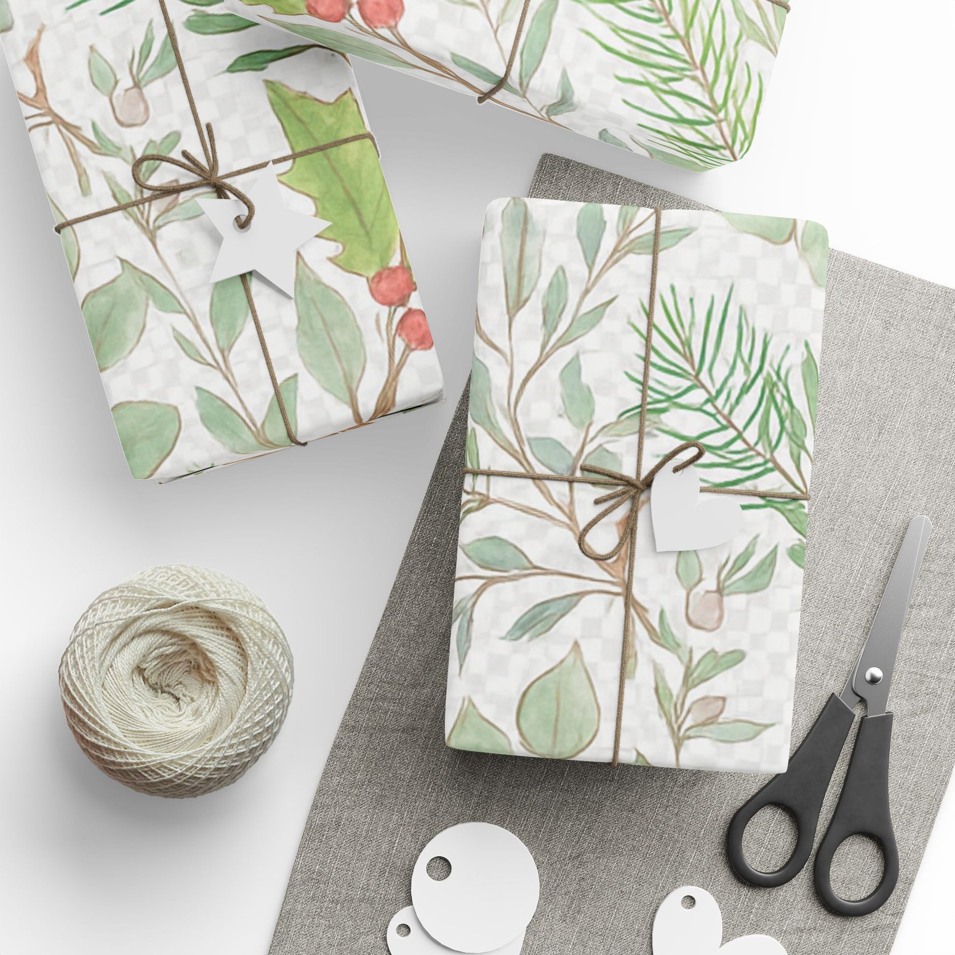 Whispers of Winter Botanical Wrapping Paper – Elegant Evergreen and Berry Christmas Gift Wrap – Ana