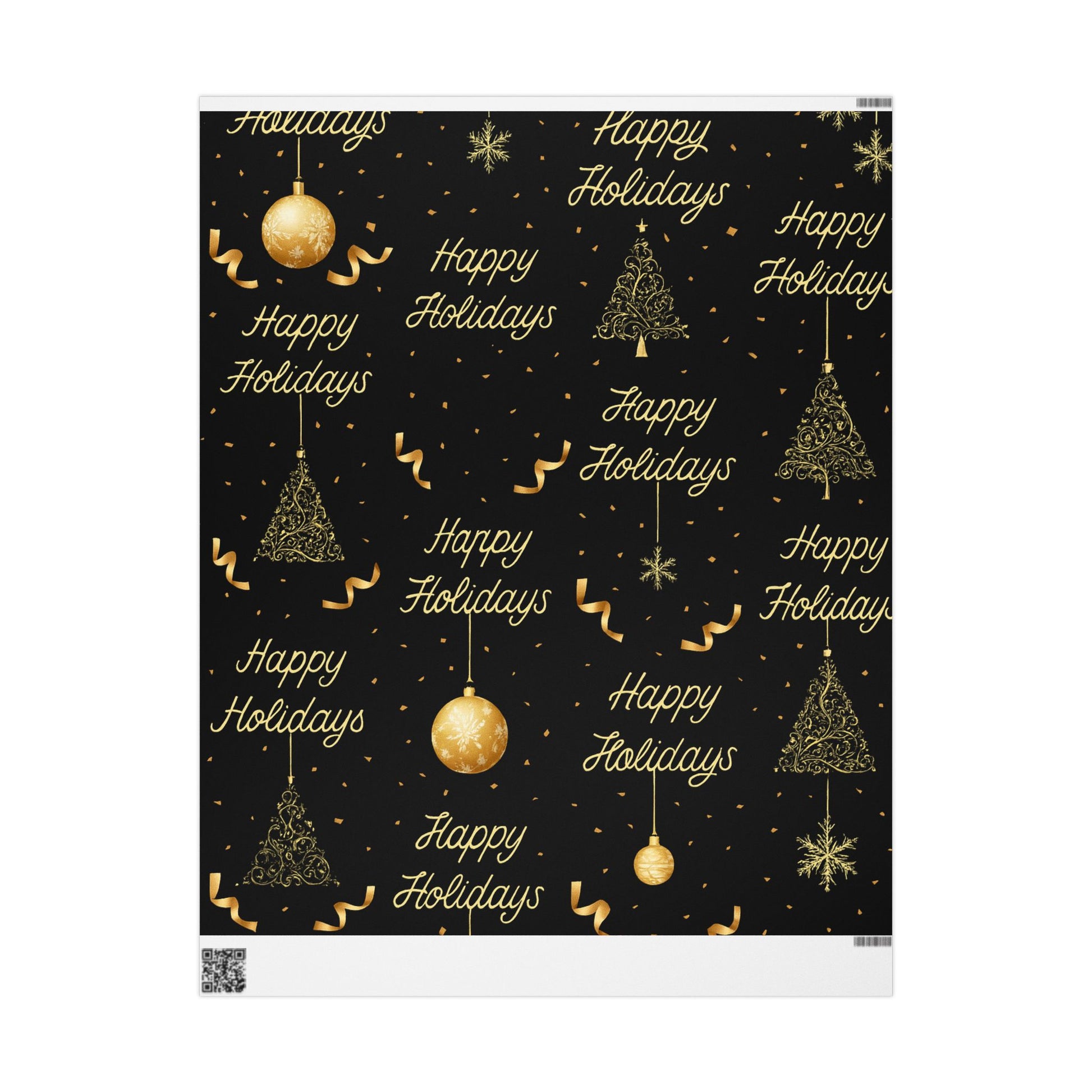 Black & Gold Christmas Wrapping Paper – Elegant “Happy Holidays” Design by KP | Luxury Metallic Gift Wrap by Paper Pleasures