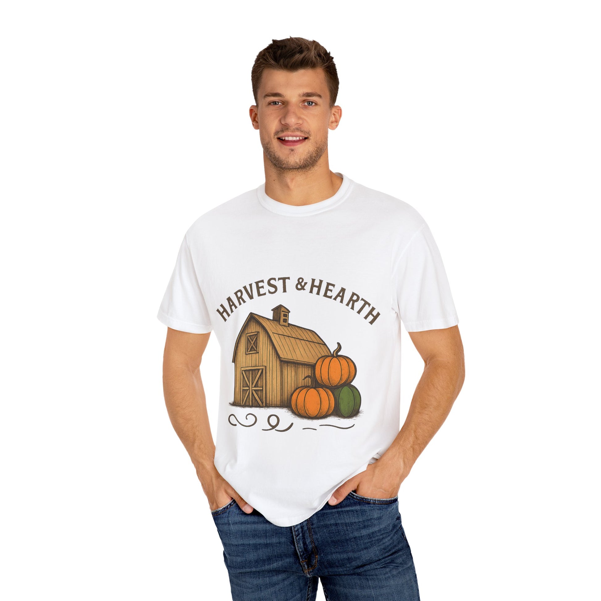 Harvest & Hearth T-Shirt, Cozy Fall Tee, Autumn Vibes Shirt, Pumpkin Decor Top, Thanksgiving Gift Idea, Seasonal Adult Style Tee