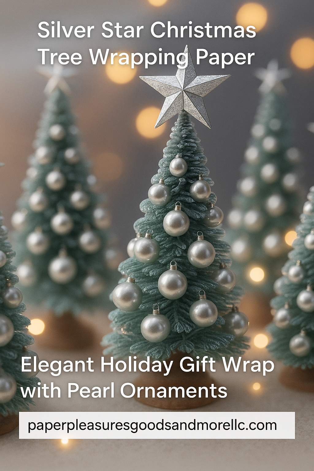 Silver Star Christmas Tree Wrapping Paper – Elegant Holiday Gift Wrap with Pearl Ornaments