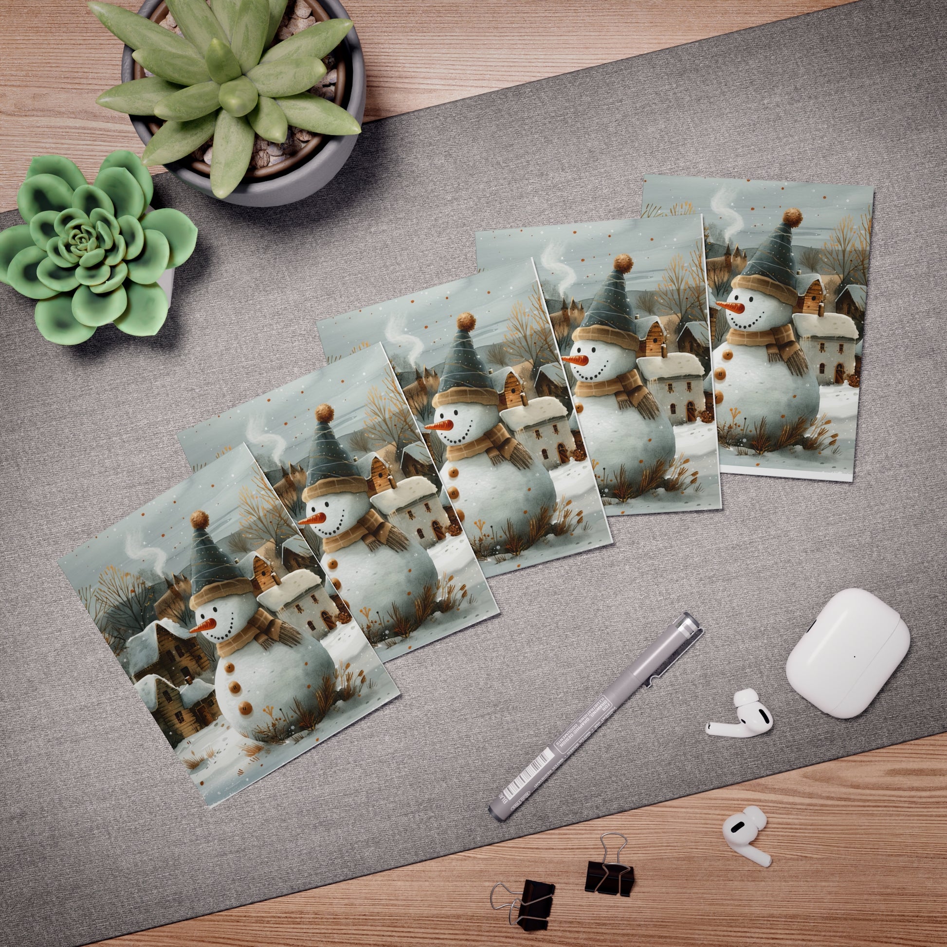 Winter Snowman Greeting Cards (5-Pack)- The Jolly Snowfolk Collection by Paper Pleasures – with illustrations from Trailside Designs.