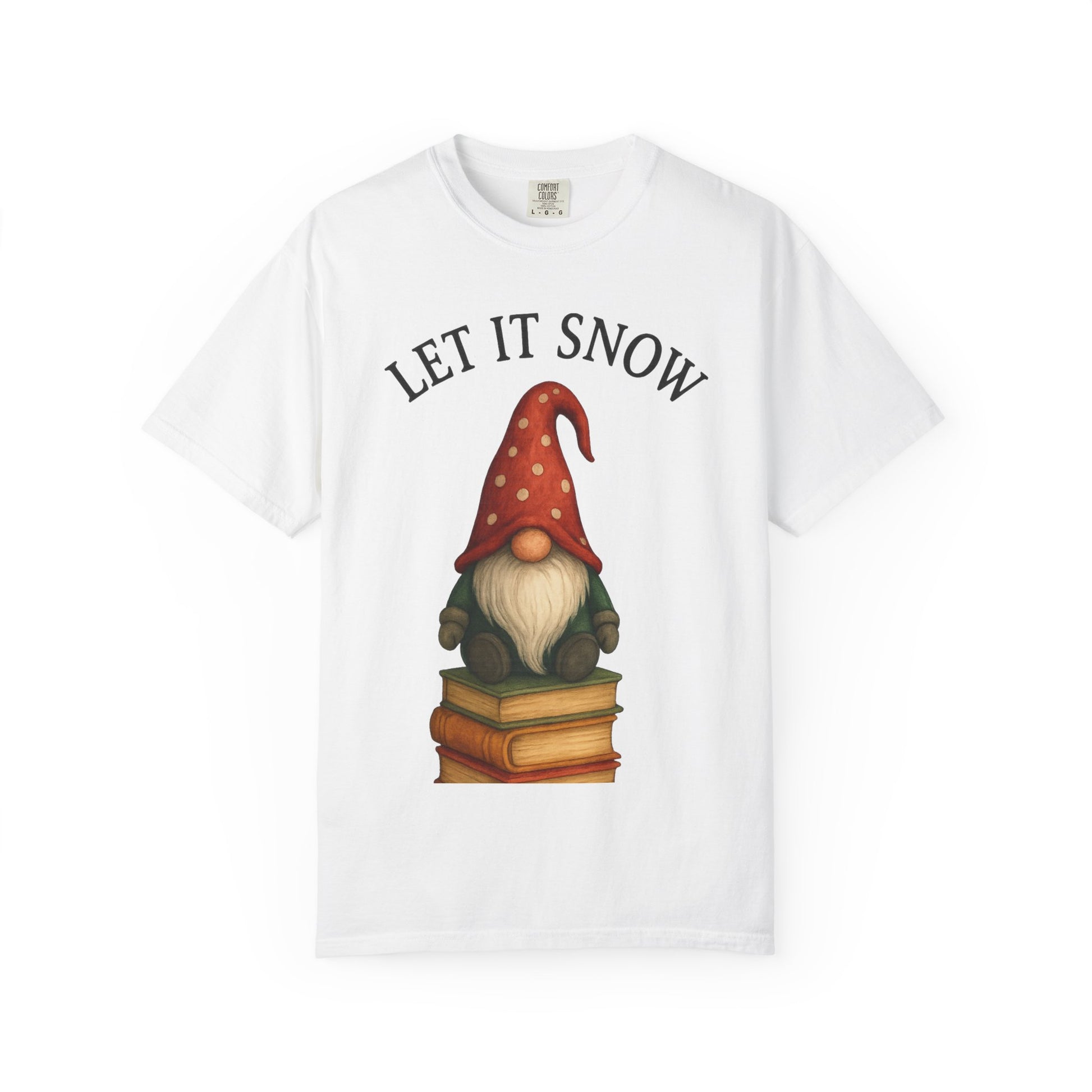 Let It Snow Gnome T‑Shirt — Cute Reading Gnome Holiday Tee