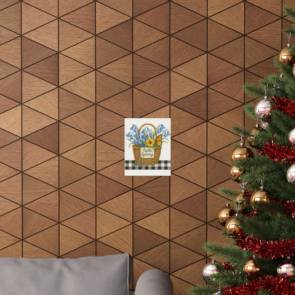 Hello Spring Decorative Matte Vertical Posters - Floral Basket Wall Art