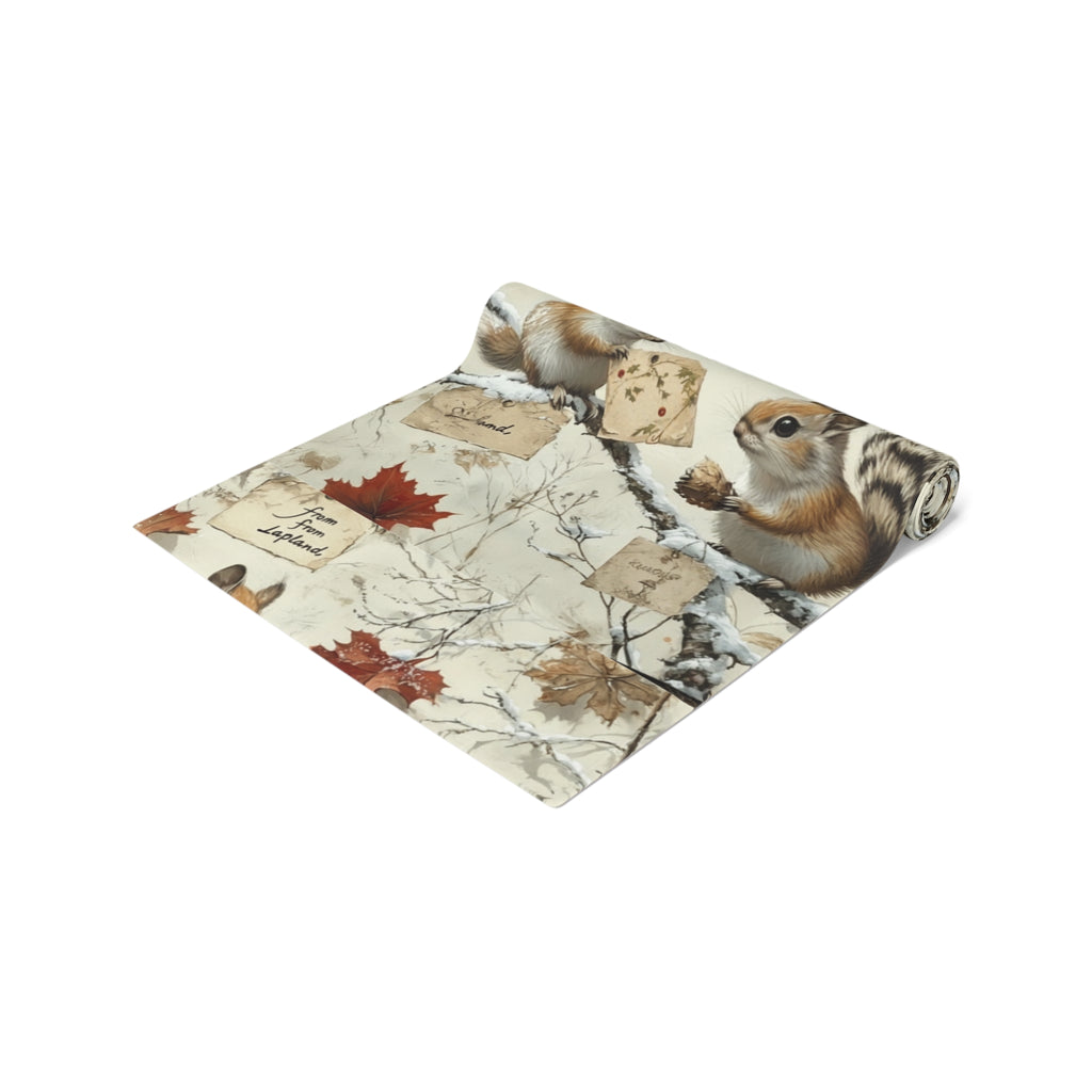 Whispers of Winter – Woodland Squirrel Table Runner | Cozy Holiday Table Décor by Paper Pleasures - Autumn Squirrel Table Runner