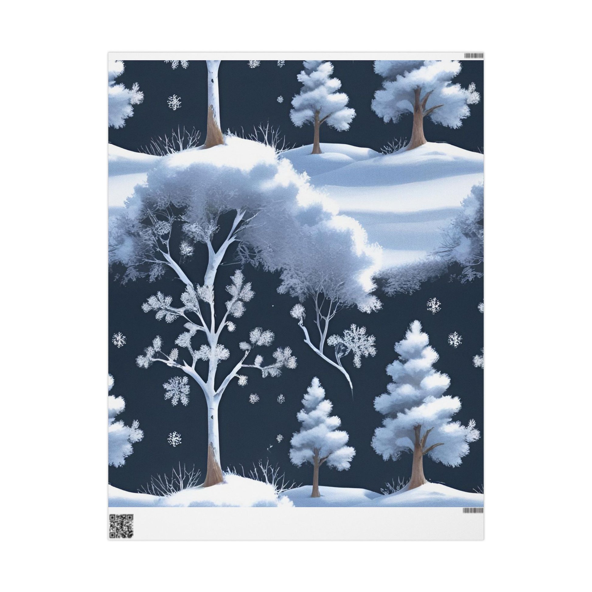 Winter Wonderland Forest Wrapping Paper – Snowy Trees and Falling Snowflakes
