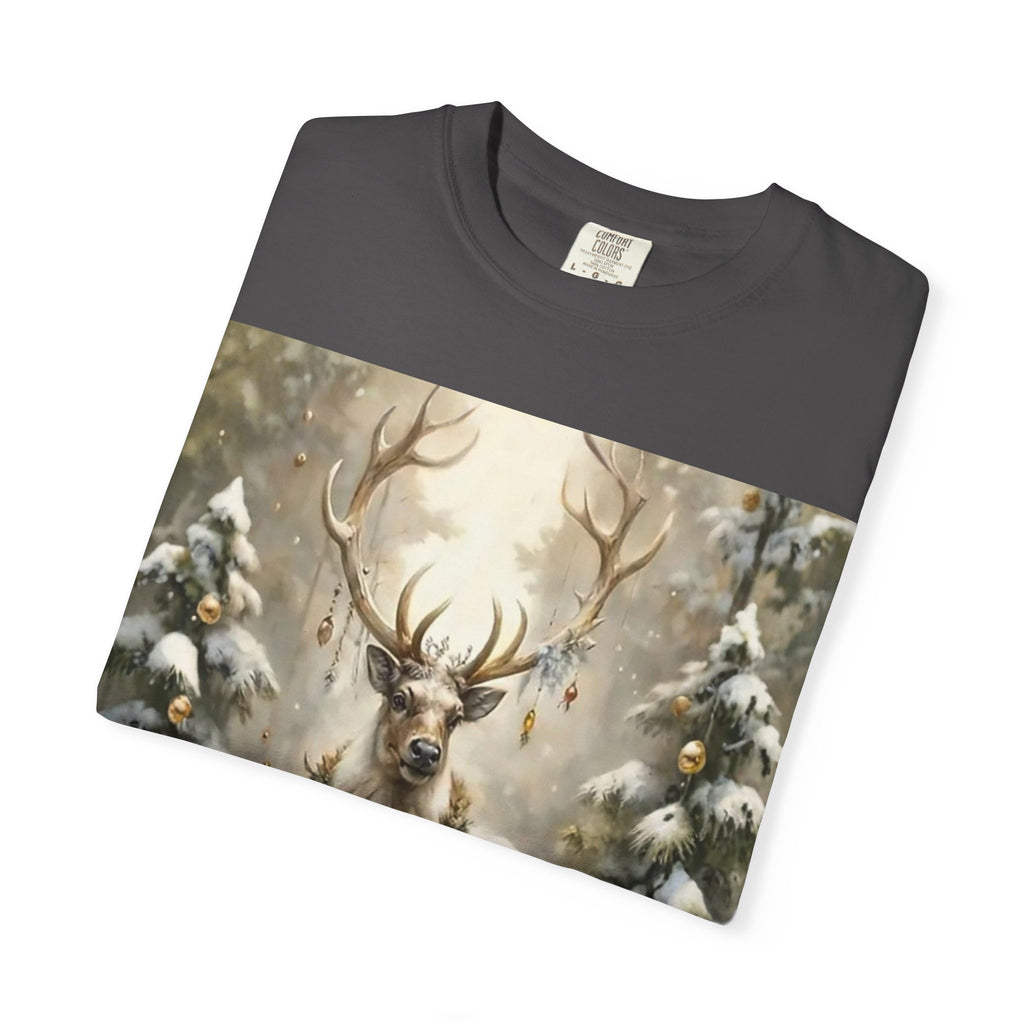 Whispers of Winter – Reindeer Wreath T-Shirt | Elegant Holiday Apparel by Paper Pleasures