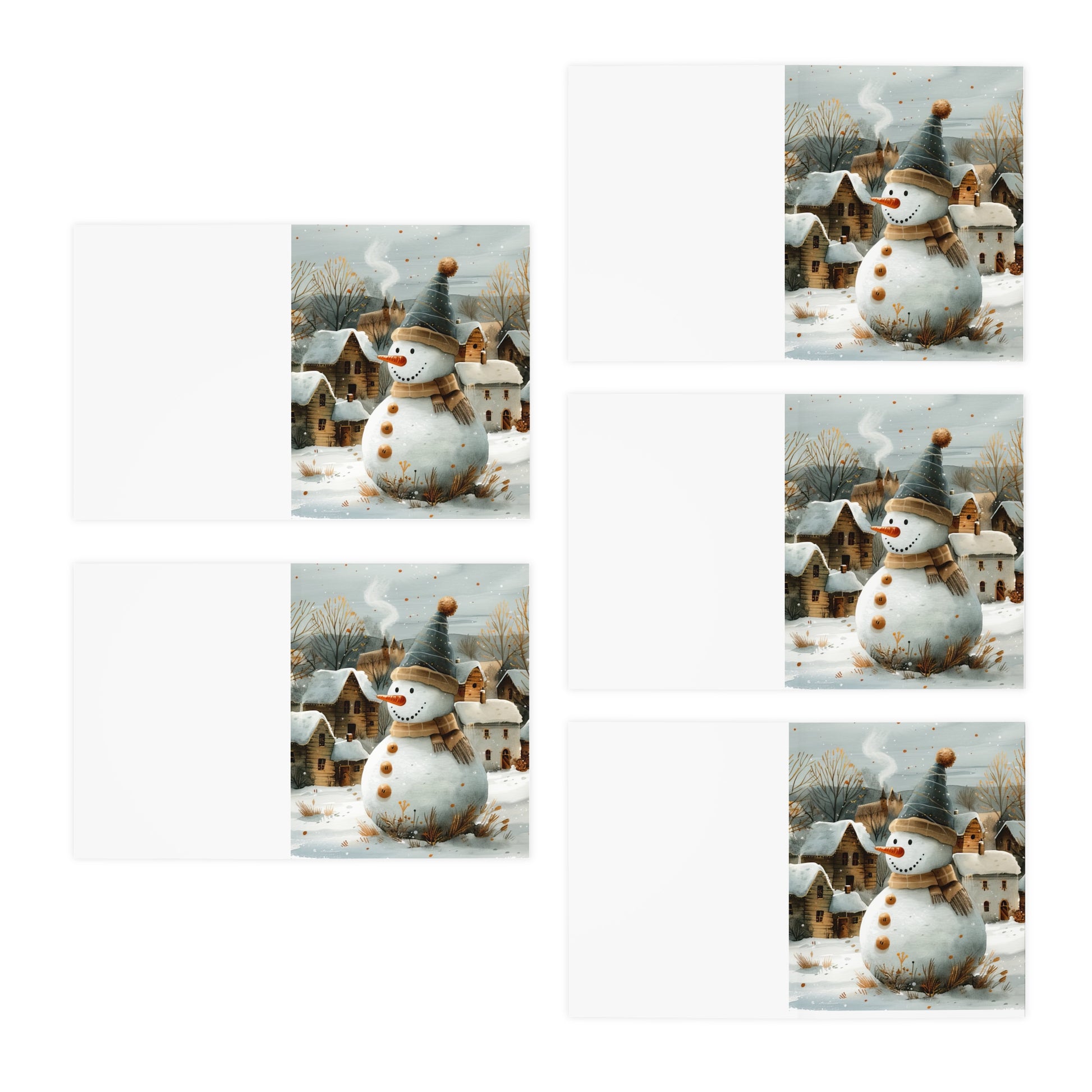 Winter Snowman Greeting Cards (5-Pack)- The Jolly Snowfolk Collection by Paper Pleasures – with illustrations from Trailside Designs.