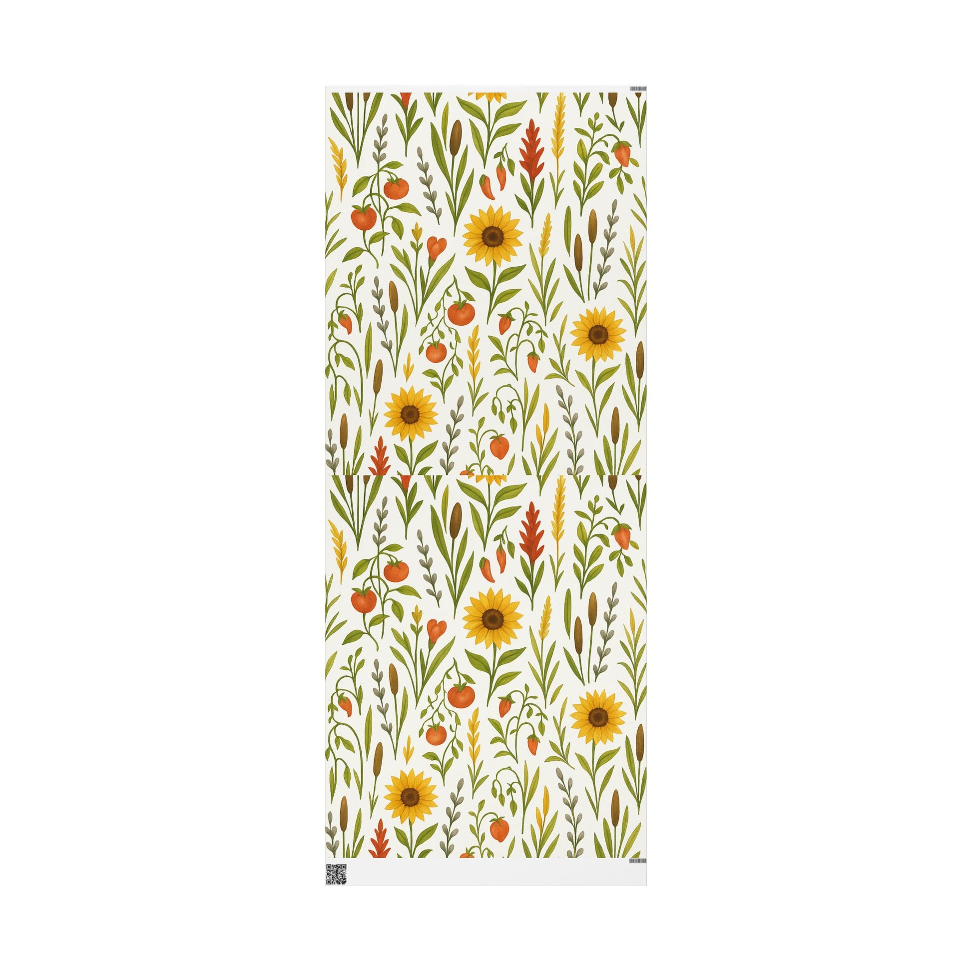 Sunflowers, Tomatoes & Autumn Harvest Botanical Wrapping Paper – Bright Seasonal Gift Wrap