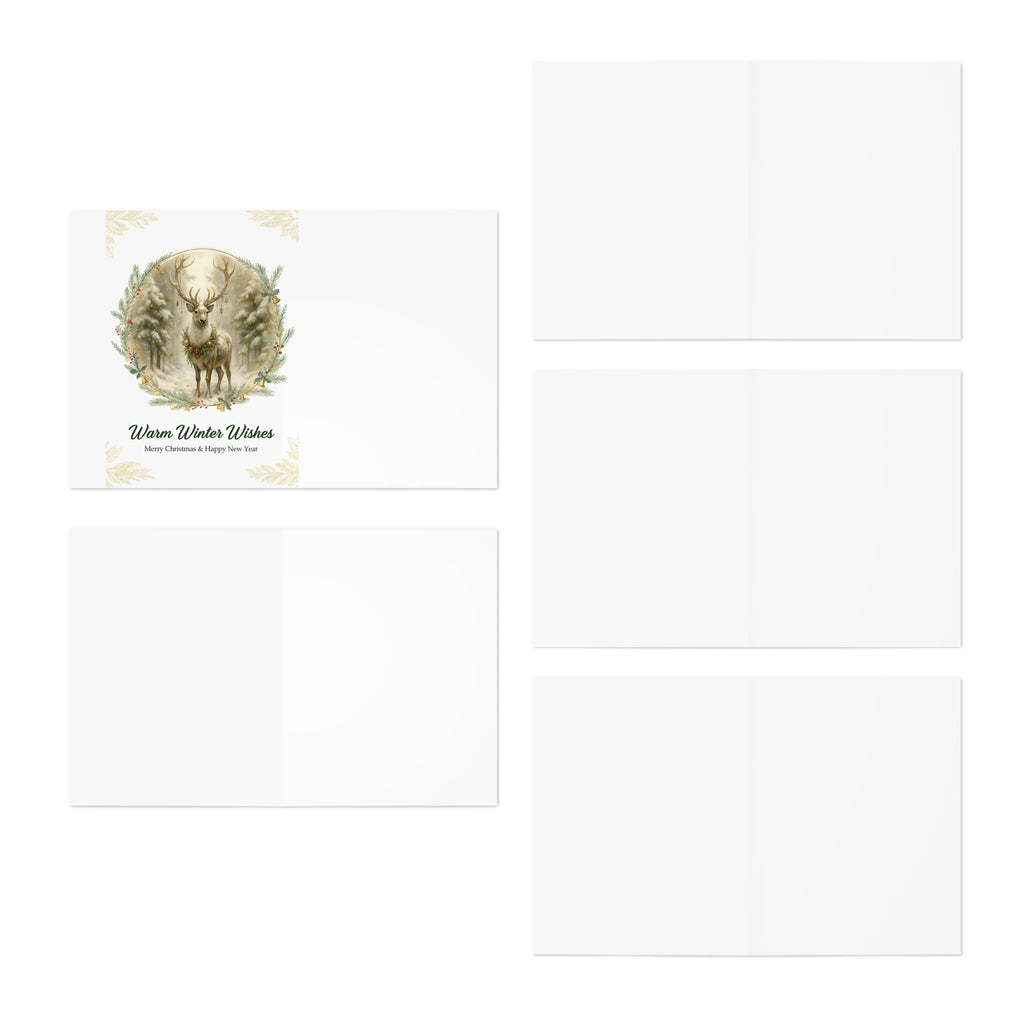 Warm Winter Wishes Reindeer Christmas Greeting Card – Elegant Woodland Holiday Card (5-Pack) — Merry and Bright Collection