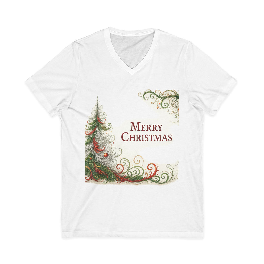 Merry Christmas Swirl Tree T-Shirt – Elegant Holiday Flourish Art Tee – Festive Christmas Shirt for Women & Men – Paper Pleasures