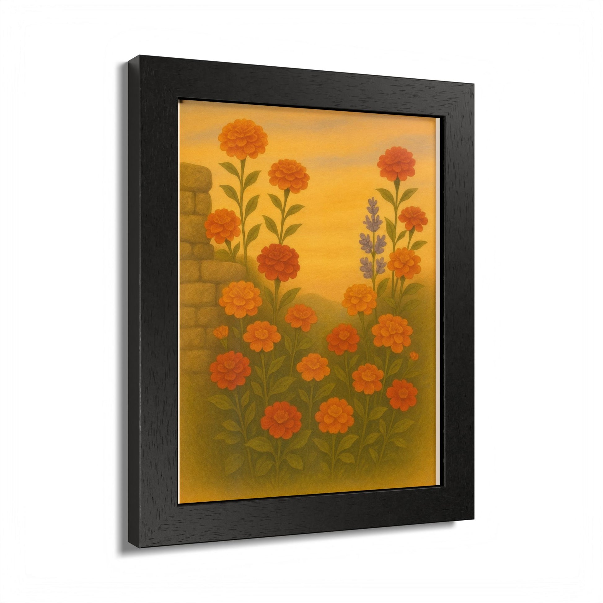 Golden Marigold Garden Framed Sunset Floral Wall Decor