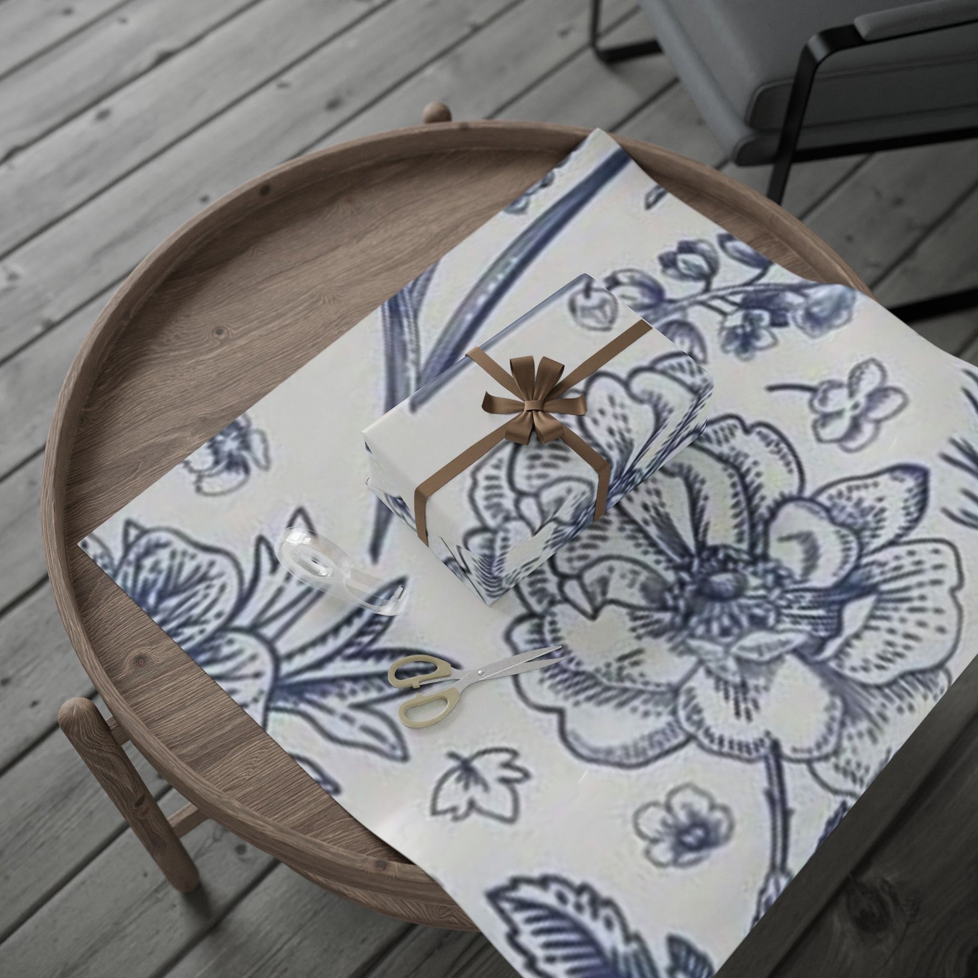 Blue Floral Toile Wrapping Paper Vintage Style Gift Wrap Sheet