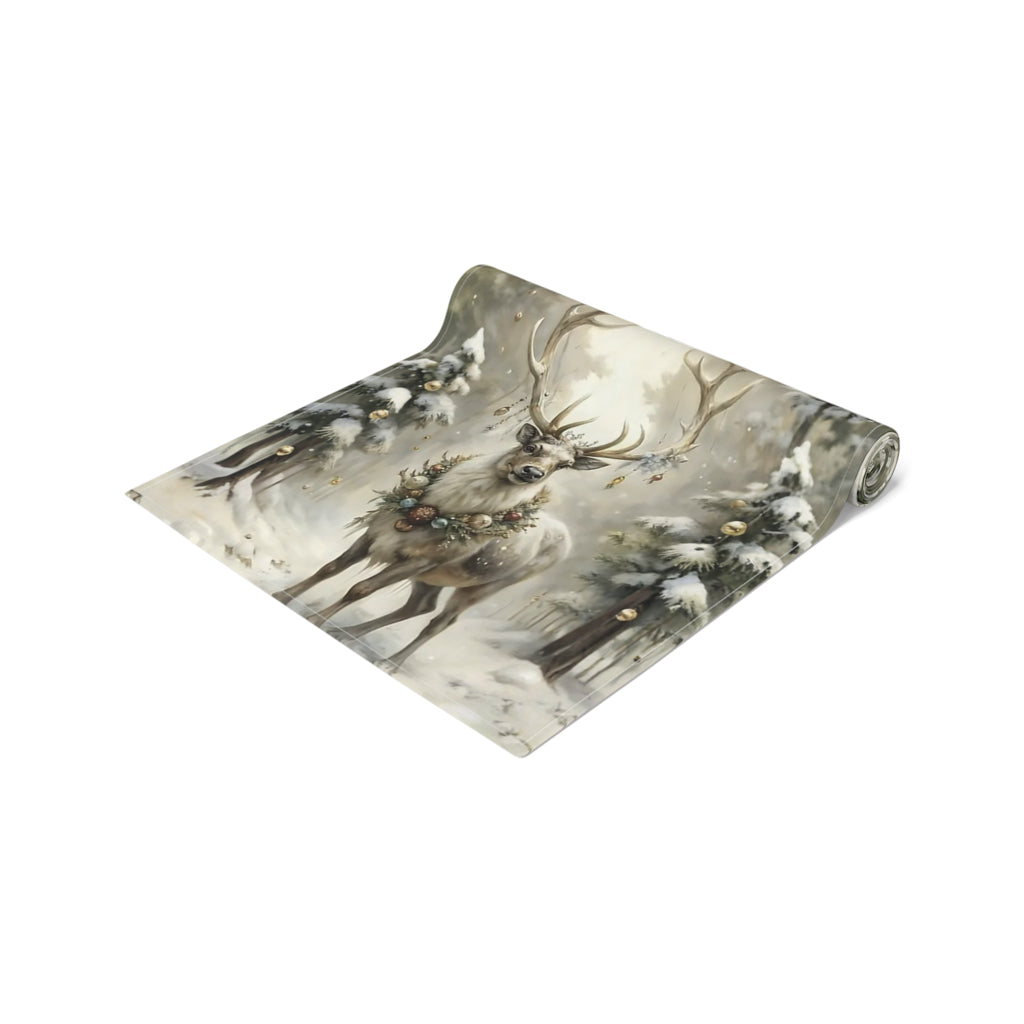 Whispers of Winter – Reindeer Wreath Table Runner | Elegant Holiday Table Décor by Paper Pleasures - Winter Wonderland Table Runner
