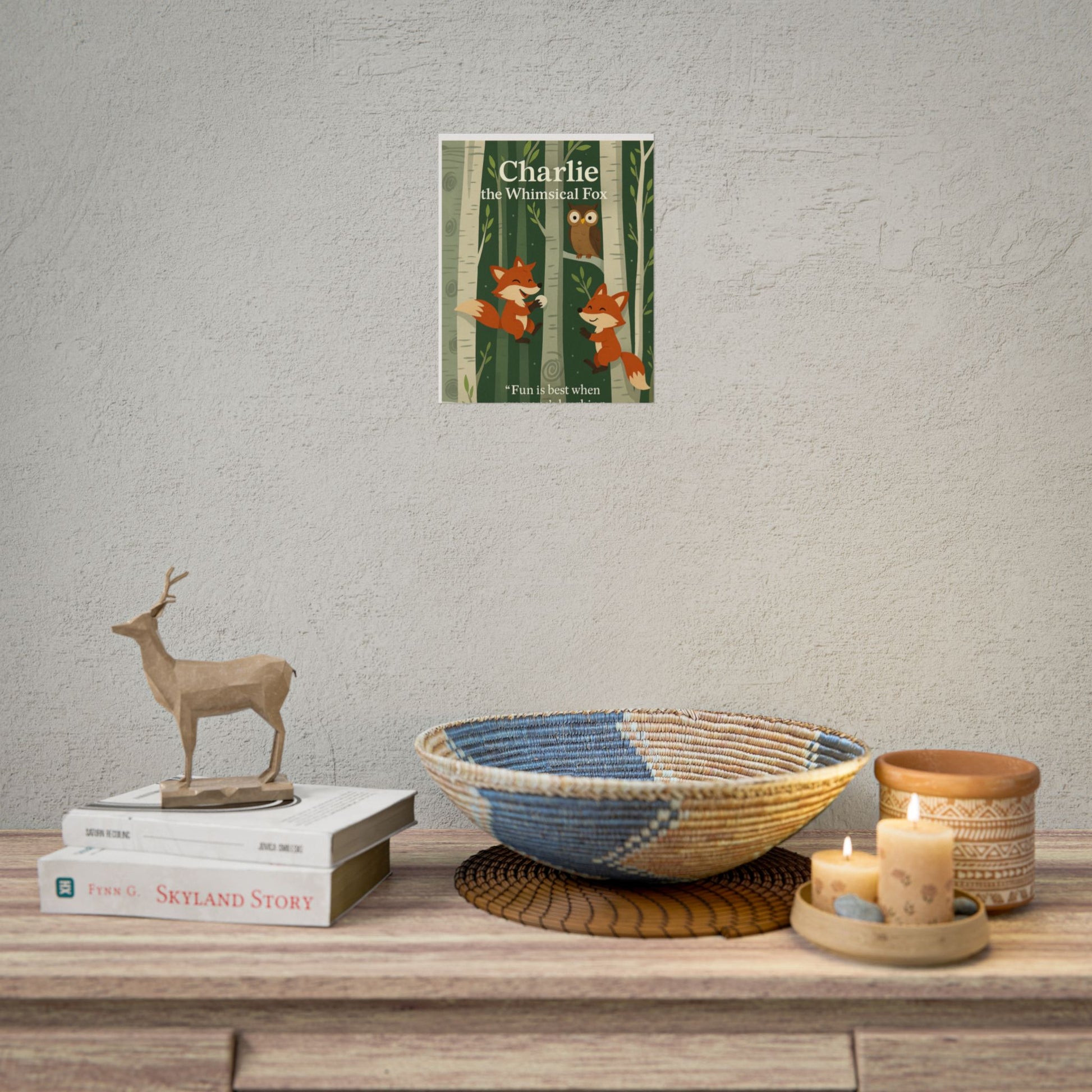 POSTER Charlie Whimsical Fox and Lila Wall Art Print, Playful Home Decor, Nature-Inspired Kids Room Art, Gift for Animal Lovers, Nursery Wall Decor