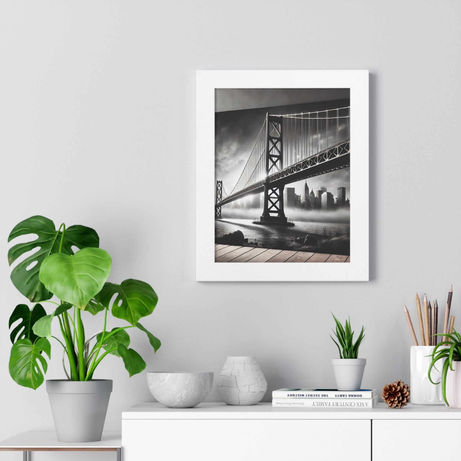 Monochrome Urban Landscape Framed Vertical Poster - Modern Home Decor