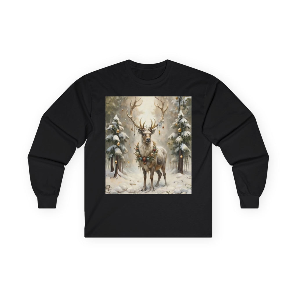 Whispers of Winter – Reindeer Wreath T-Shirt Long Sleeve Tee