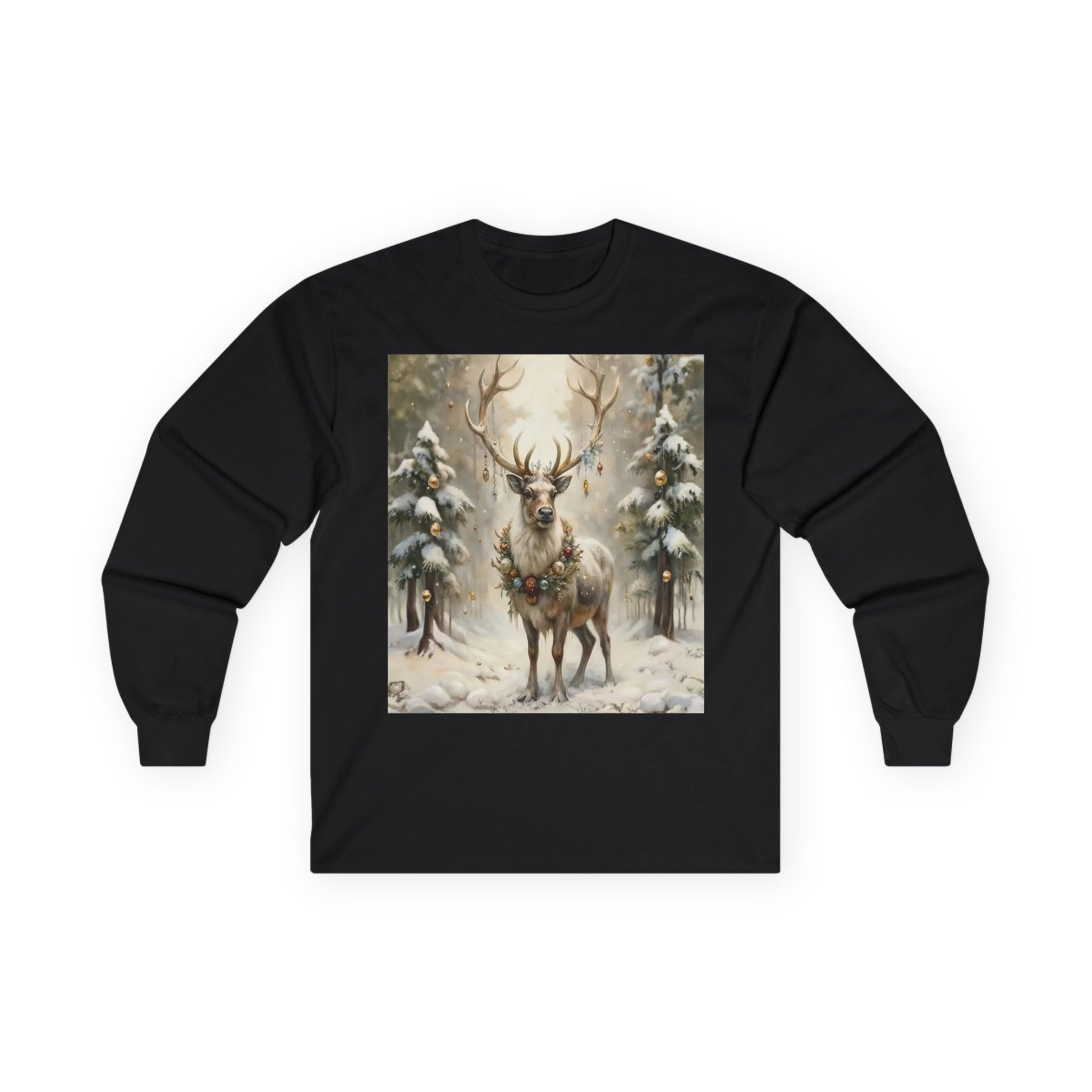 Whispers of Winter – Reindeer Wreath T-Shirt Long Sleeve Tee