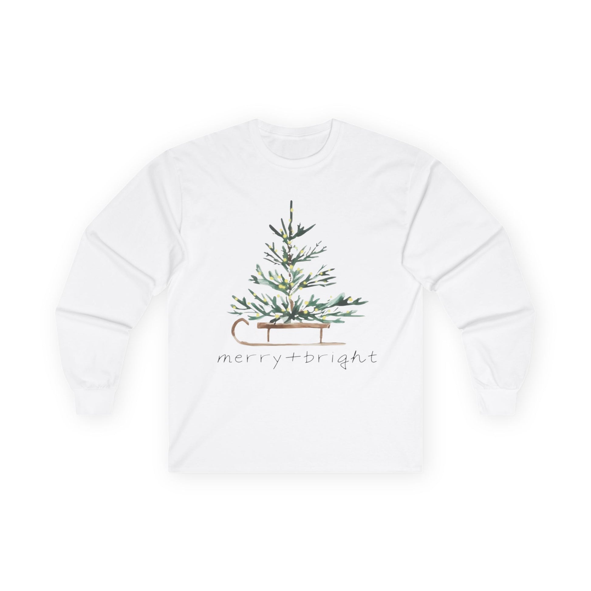 Whispers of Winter – Merry + Bright Christmas Tree T-Shirt Long Sleeve Tee