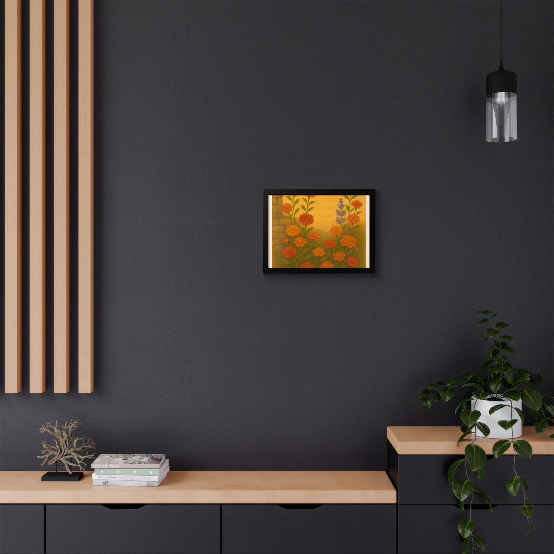 Golden Marigold Garden Framed Sunset Floral Wall Decor