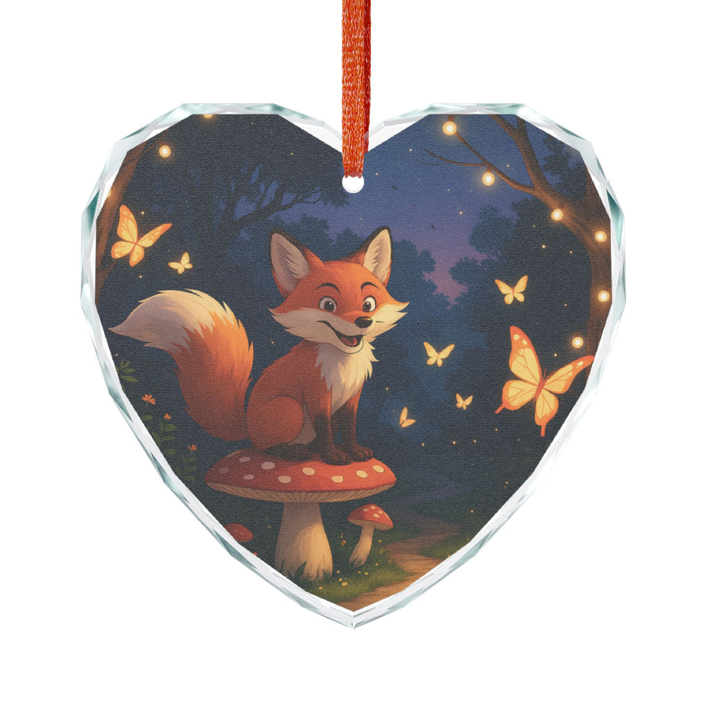 Crystal Glass Ornament – Charlie the Whimsical Fox with Butterflies – Enchanting Holiday Keepsake