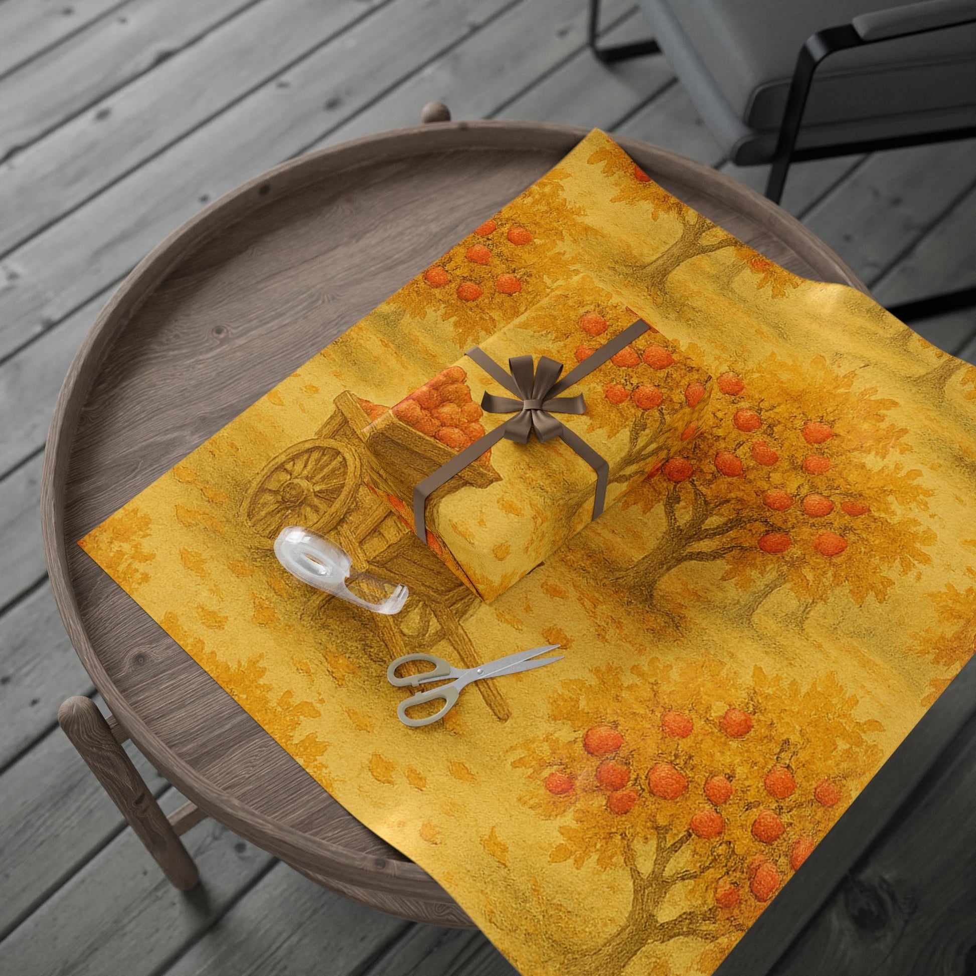 Autumn APPLE Harvest Vintage Wrapping Paper - Festive Orange Orchard Design for Fall Celebrations