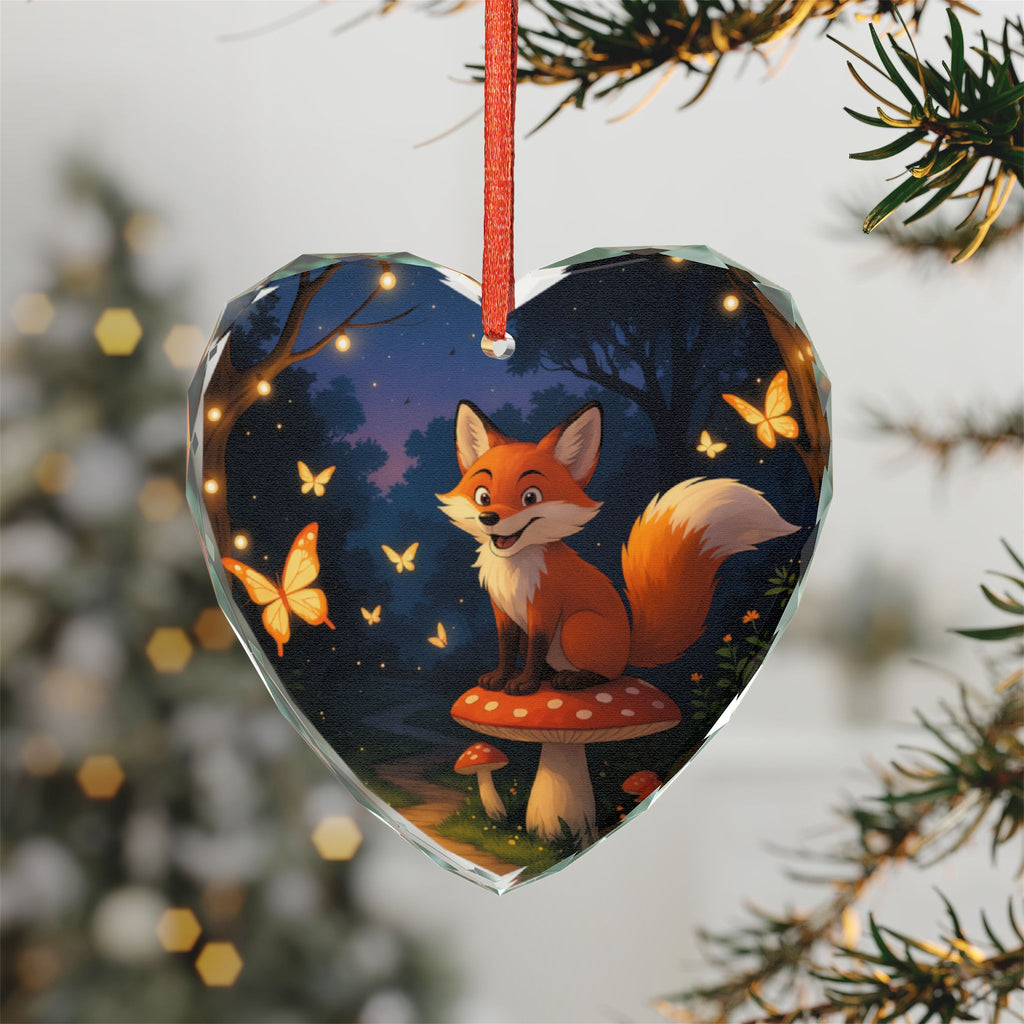 Crystal Glass Ornament – Charlie the Whimsical Fox with Butterflies – Enchanting Holiday Keepsake