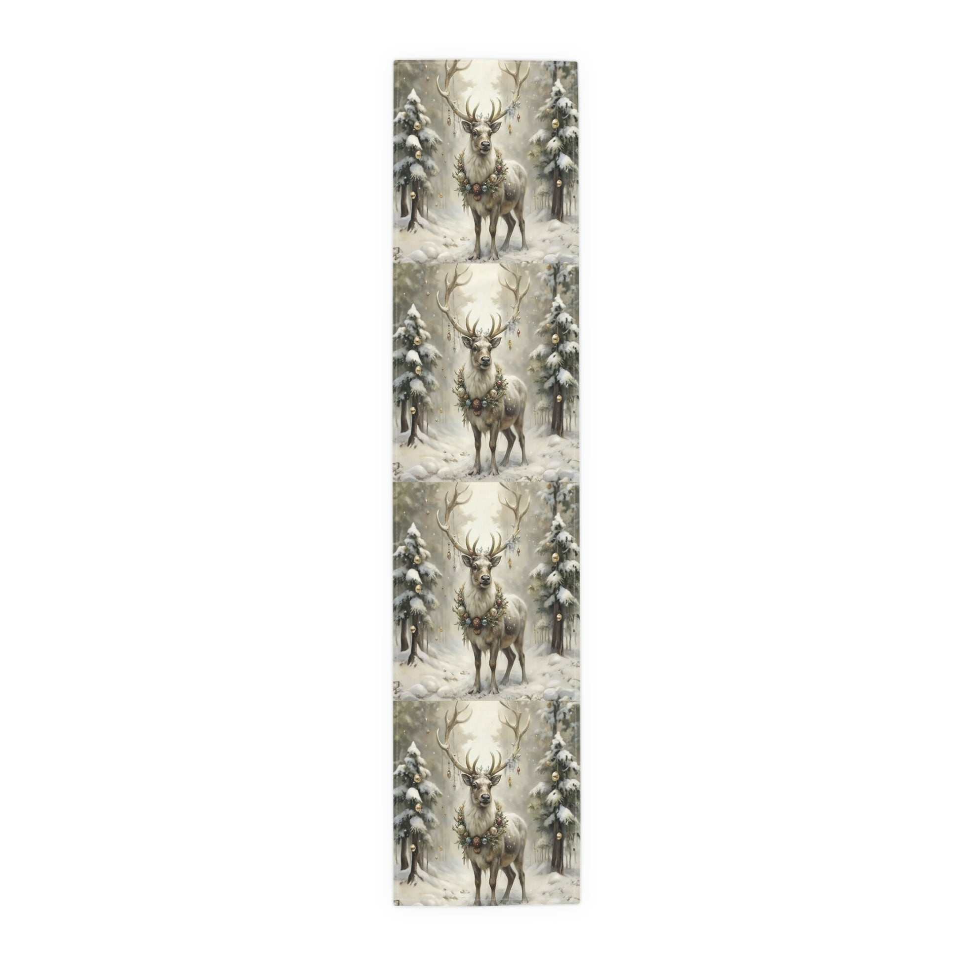 Whispers of Winter – Reindeer Wreath Table Runner | Elegant Holiday Table Décor by Paper Pleasures - Winter Wonderland Table Runner