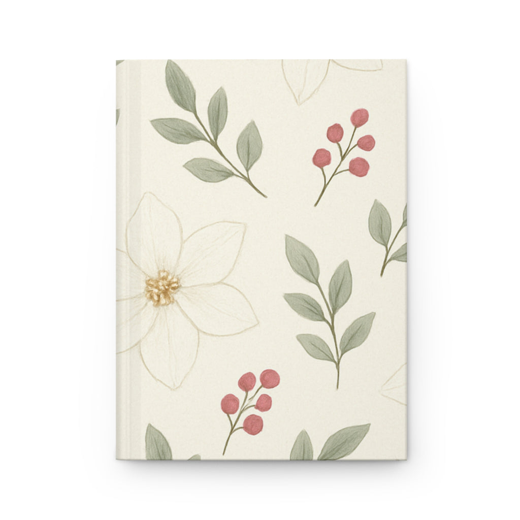 Elegant Botanical Hardcover Journal – Cream Background with Berries & Florals
