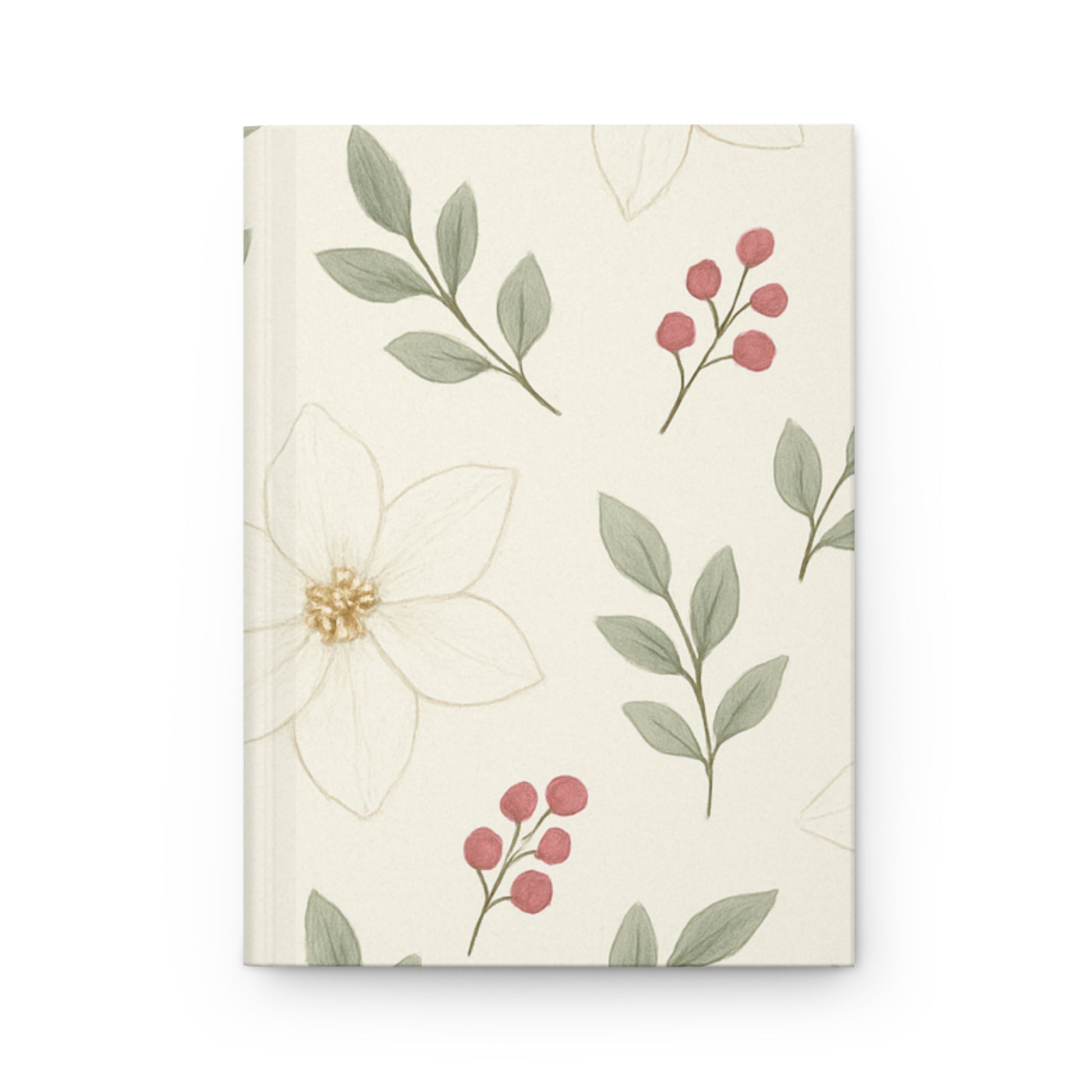 Elegant Botanical Hardcover Journal – Cream Background with Berries & Florals