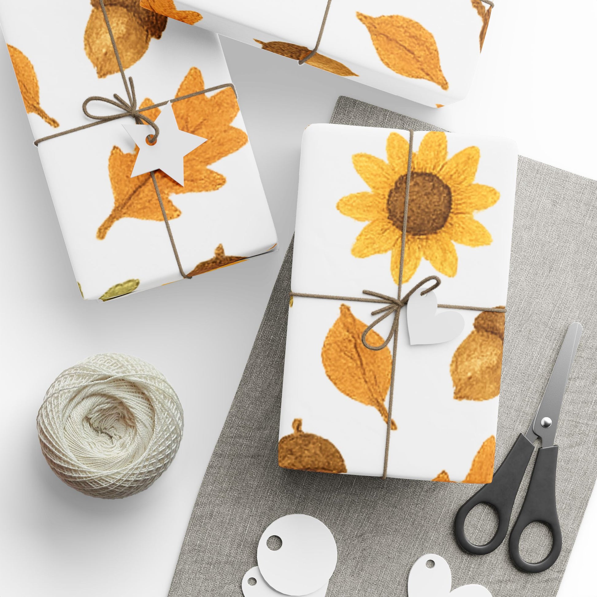 Autumn Harvest Wrapping Paper – Pumpkins, Sunflowers & Oak Leaves Design for Thanksgiving Gifts