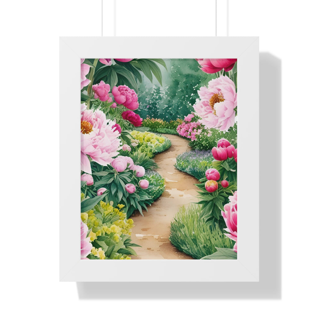 Floral Pathway Framed Vertical Poster - Serene Wall Art for Home Decor