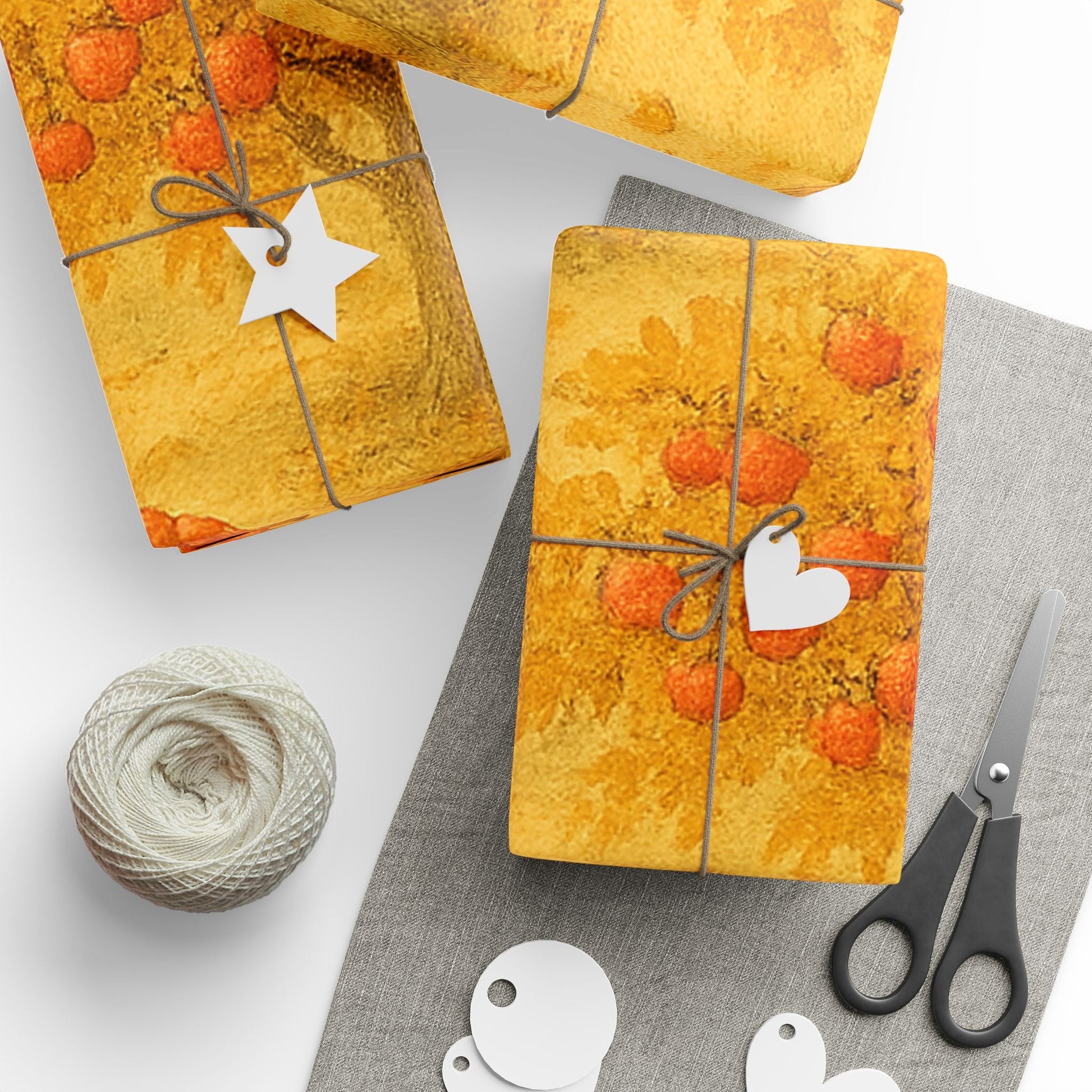 Autumn APPLE Harvest Vintage Wrapping Paper - Festive Orange Orchard Design for Fall Celebrations